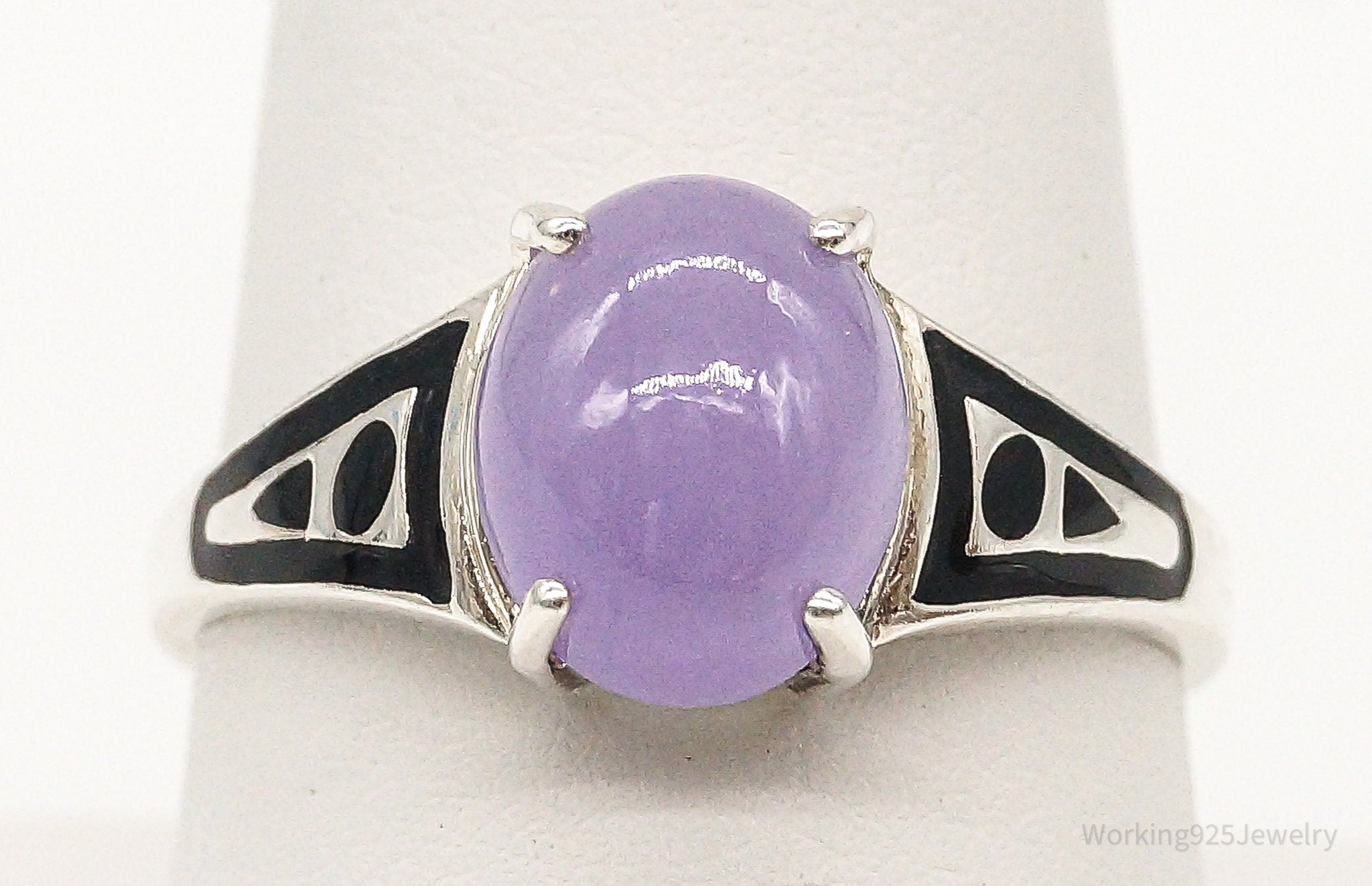 Designer CNA Purple Jade Sterling Silver Ring - Size 8.75