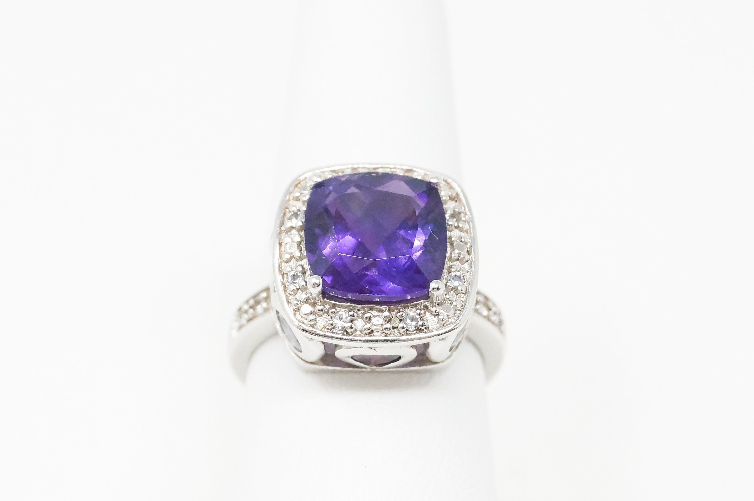 Vintage Amethyst Pink Sapphire Heart Blue Topaz CZ Sterling Silver Ring Sz 6.75