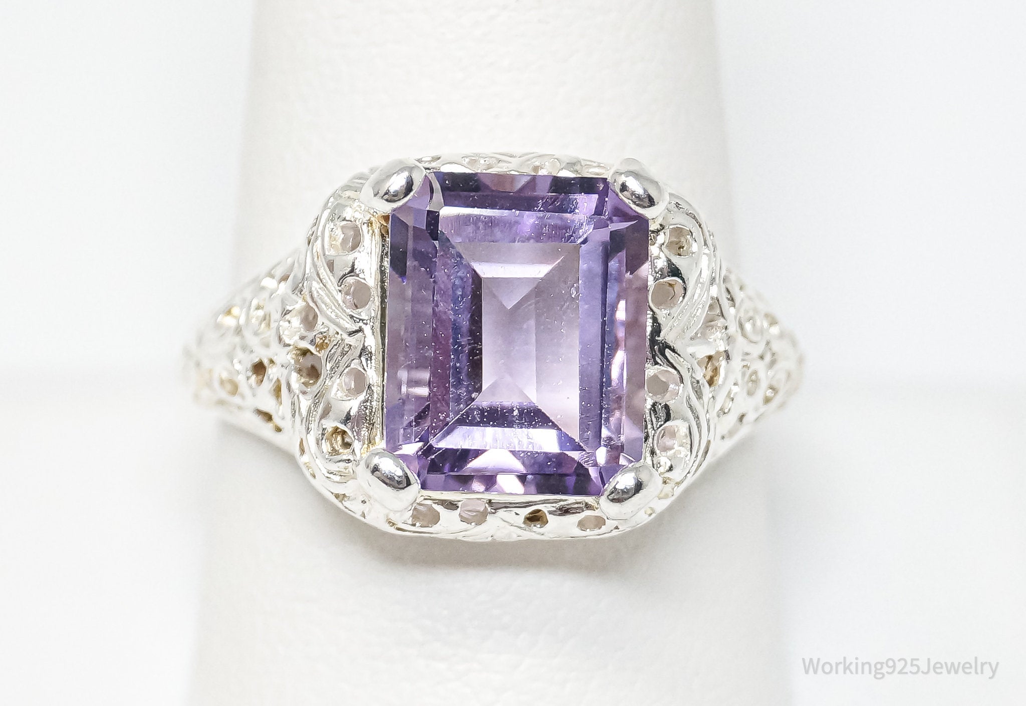 Vintage Amethyst Sterling Silver Statement Ring - Sz 10