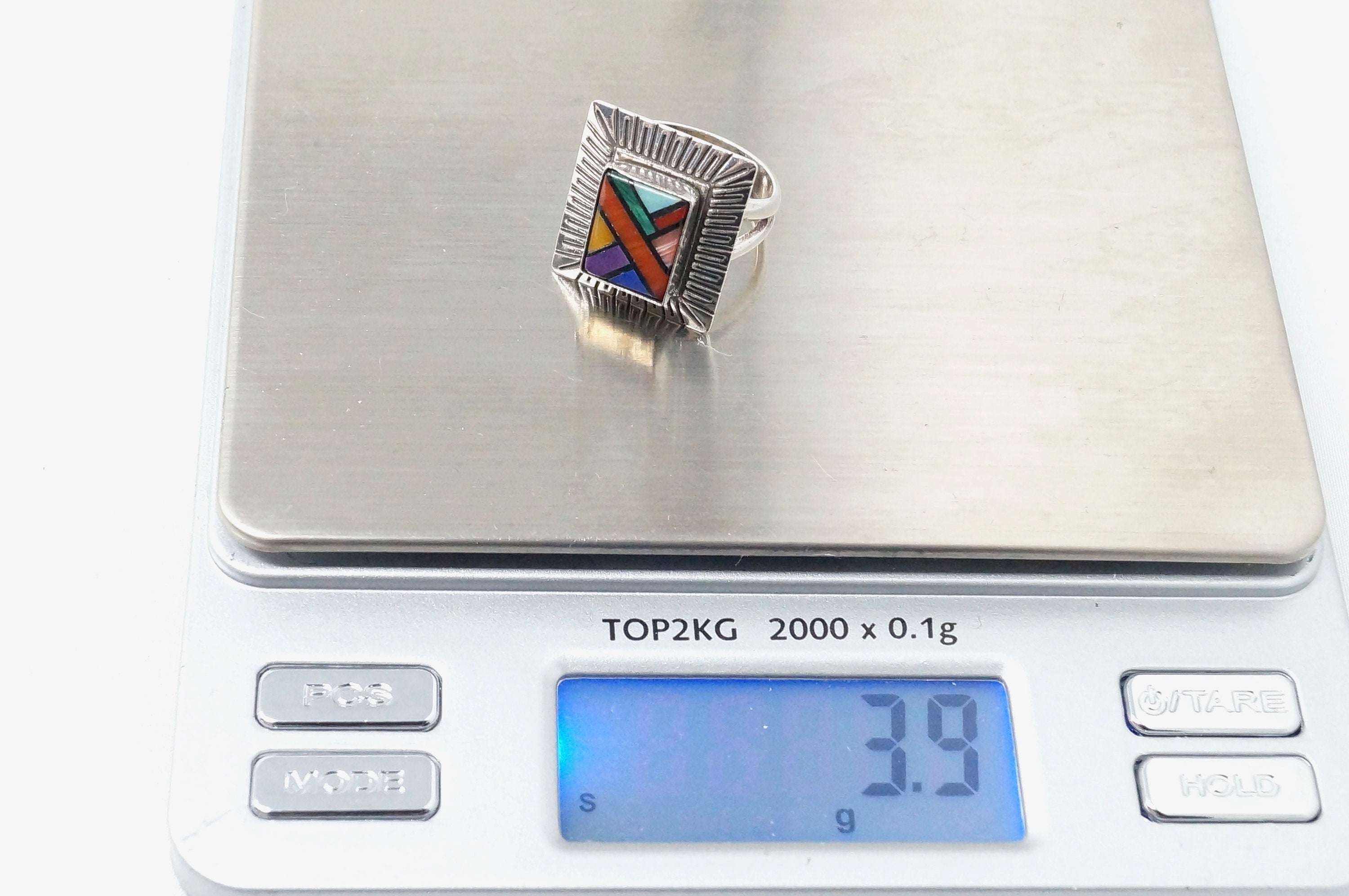 Vintage Designer QT Multi Gem Sterling Southwestern Ring - Size 6