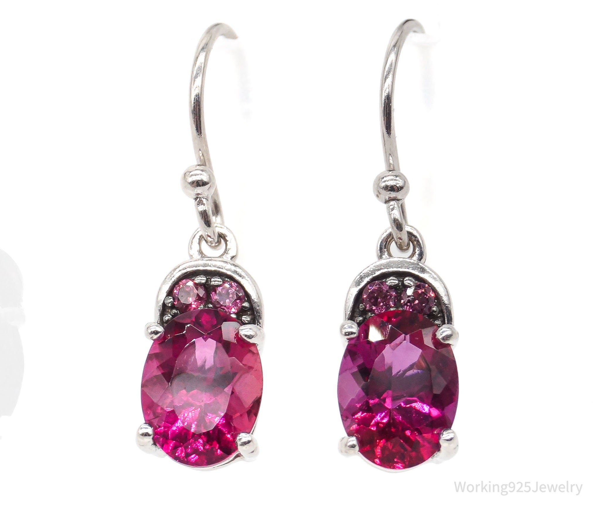 Designer Pink Tourmaline Pink CZ Rhodium Over Sterling Silver Earrings