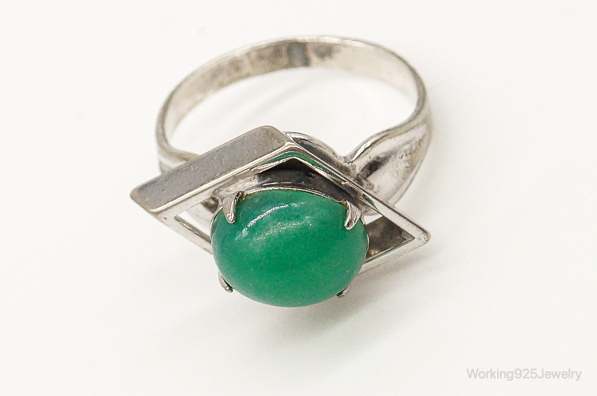 Antique Green Gemstone Sterling Silver Plated Rotating Ring - Size 6.75