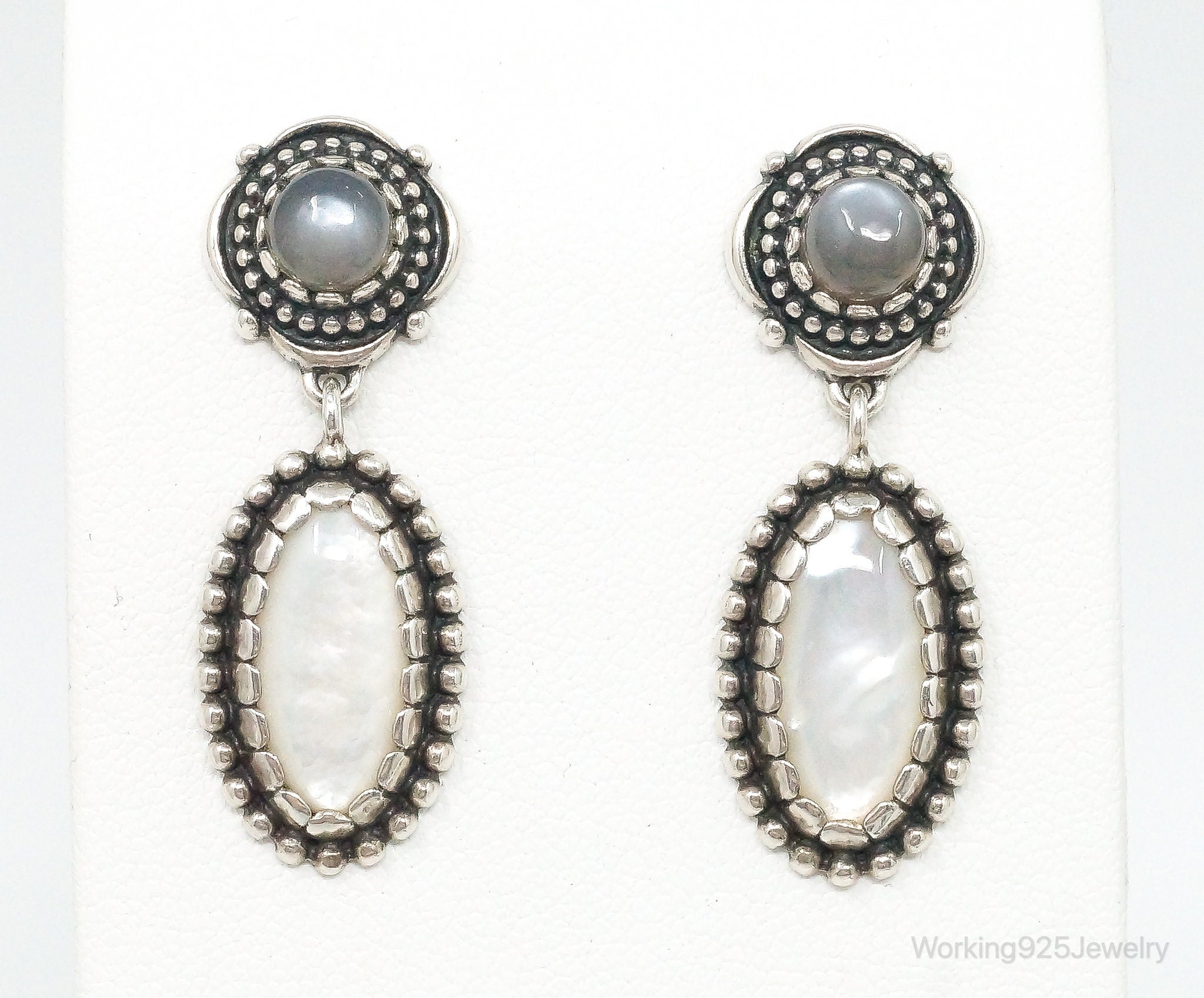 Native Carolyn Pollack Relios Grey Moonstone Mother Of Pearl S. Silver Earrings