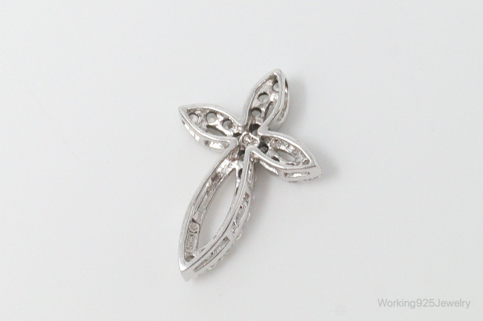 Vintage Cubic Zirconia Cross Sterling Silver Necklace Pendant