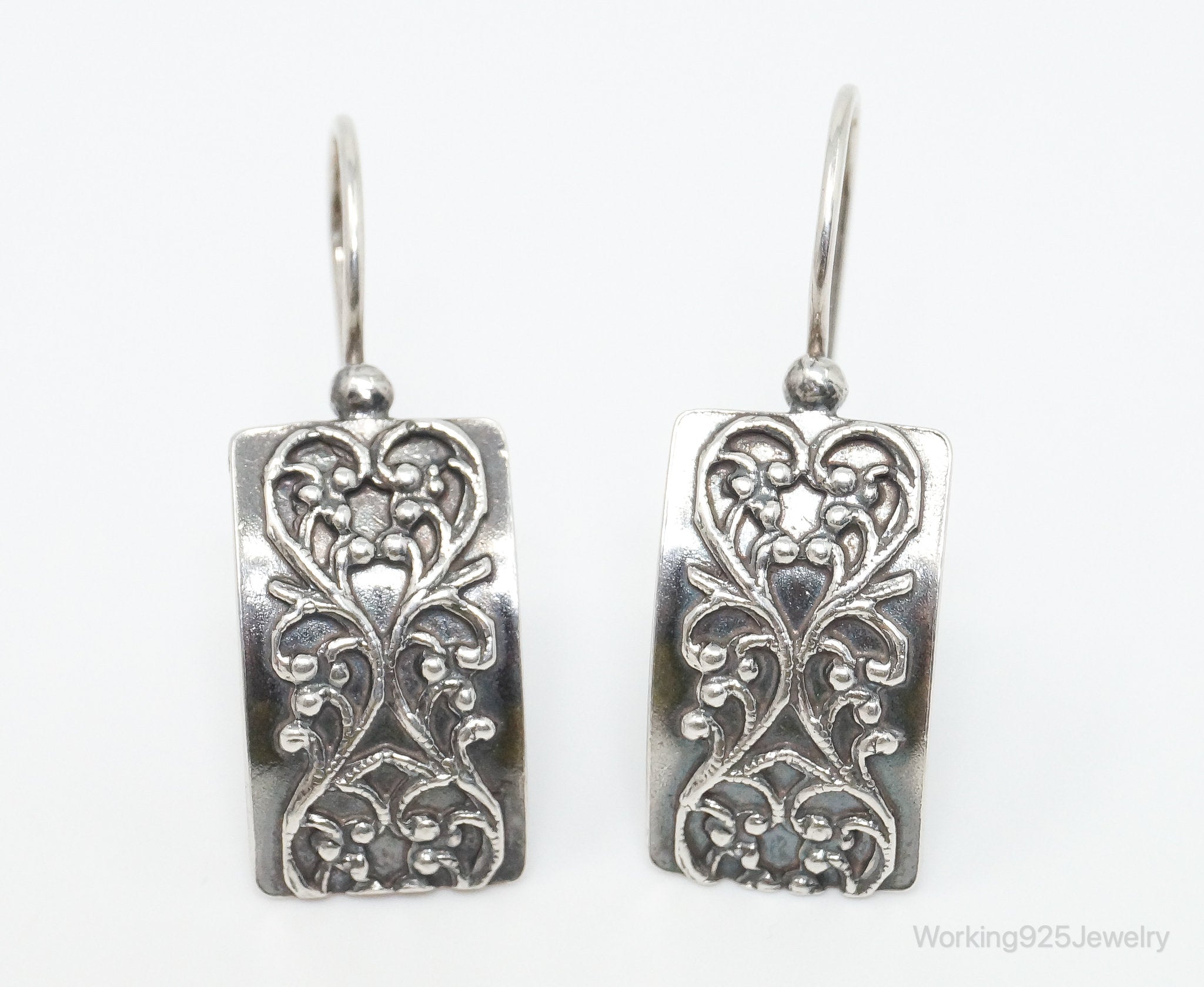 Vintage Designer Silpada Scroll Heart Square Sterling Silver Earrings