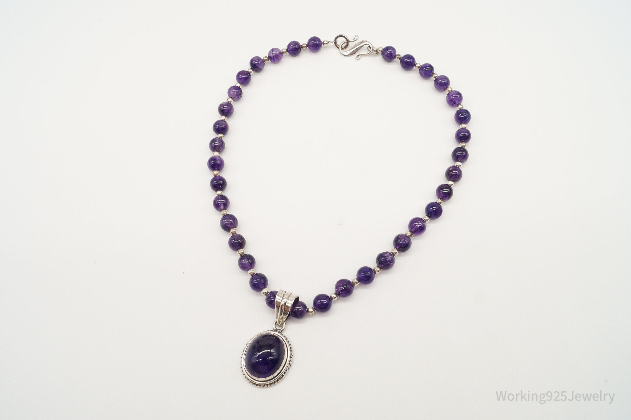 Vintage Amethyst Bead Sterling Silver Necklace