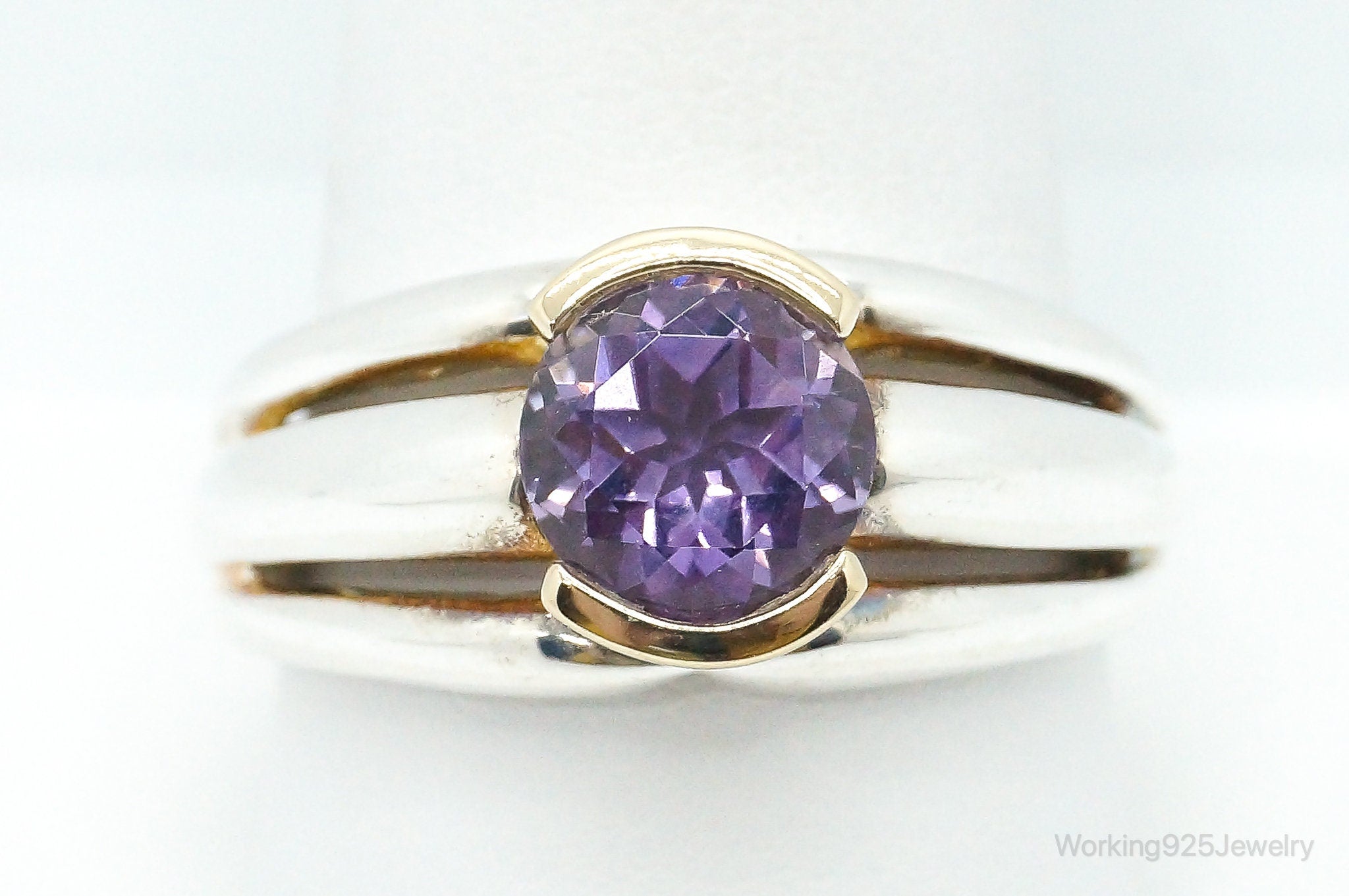 Designer Amethyst Gold Vermeil Sterling Silver Ring - Size 10