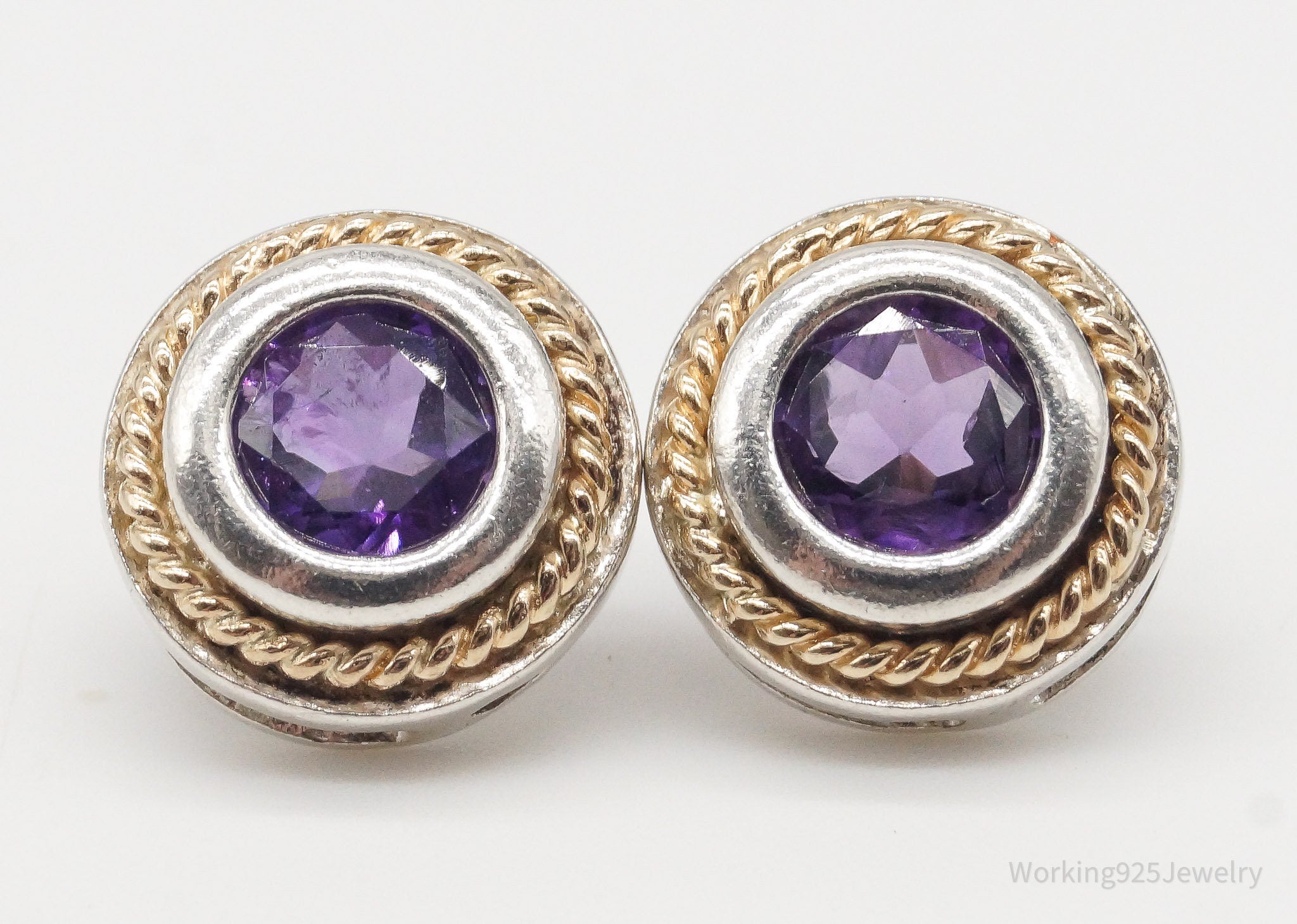 Designer Ross Simons Amethyst 14K Gold Sterling Silver Earrings