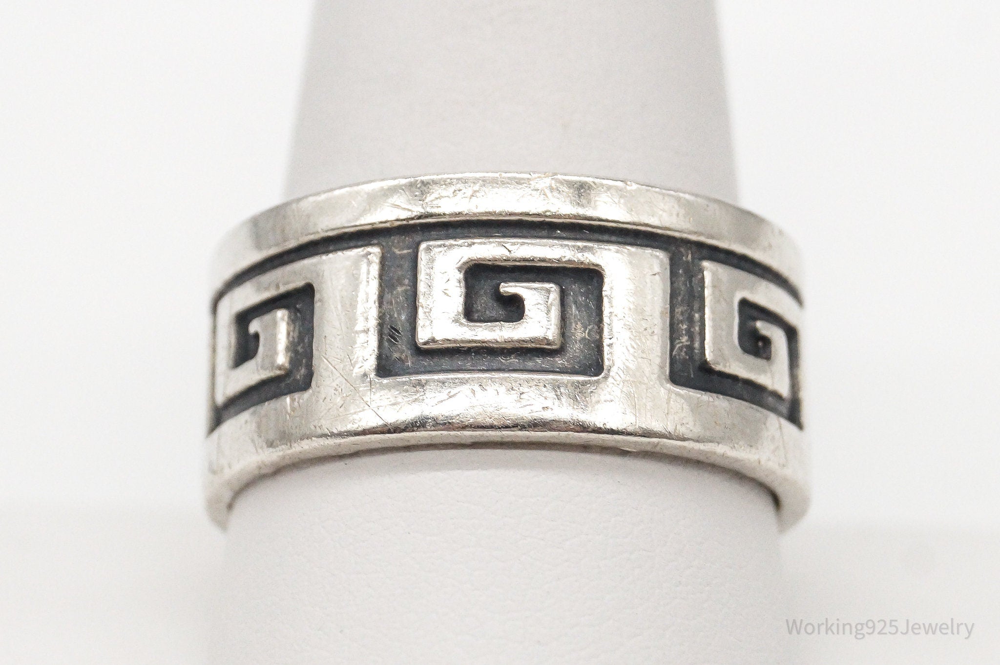 Vintage Greek Key Sterling Silver Band Ring - Size 11.25