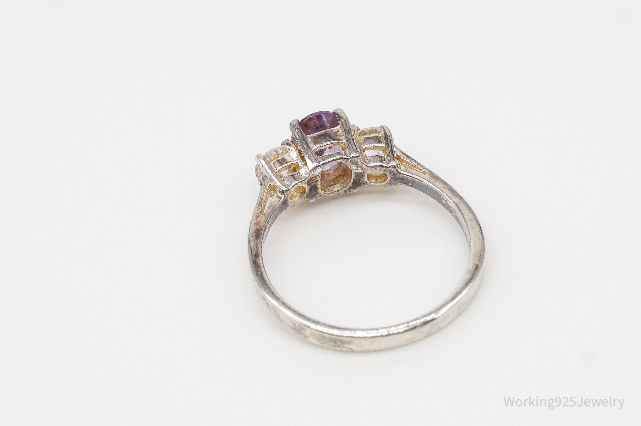 Vintage Amethyst Cubic Zirconia Sterling Silver Ring - Size 7