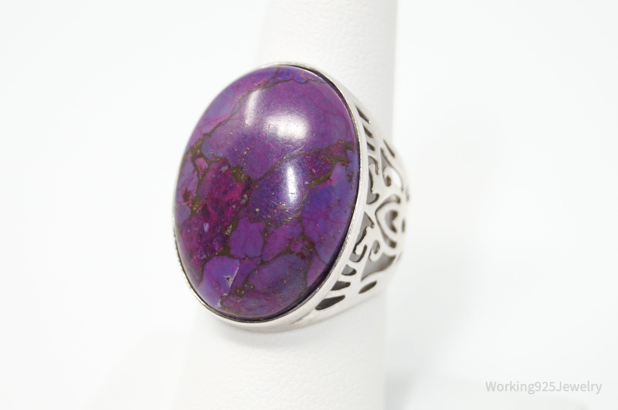 Large Vintage Designer Purple Mojave Turquoise Sterling Silver Ring - Size 7.25