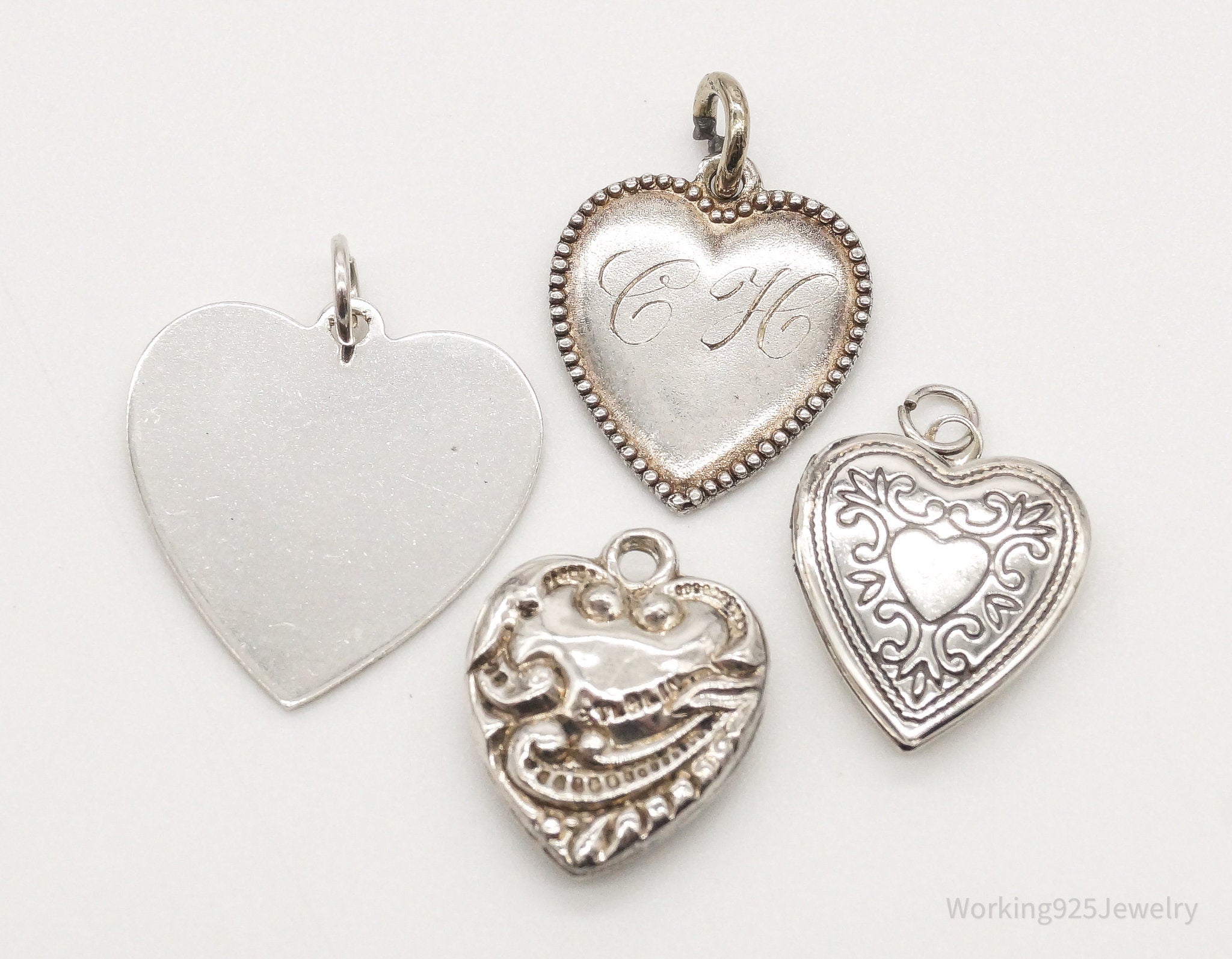 Antique Love Puffy Hearts Sterling Silver Charms Set Lot