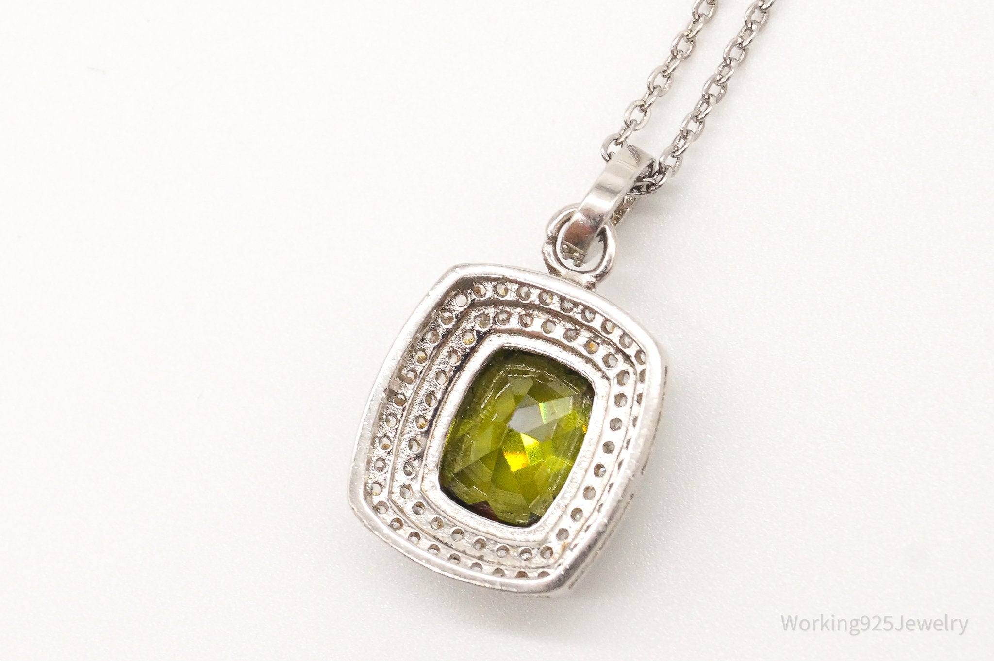 Designer Ryze Peridot Cubic Zirconia Sterling Silver Necklace