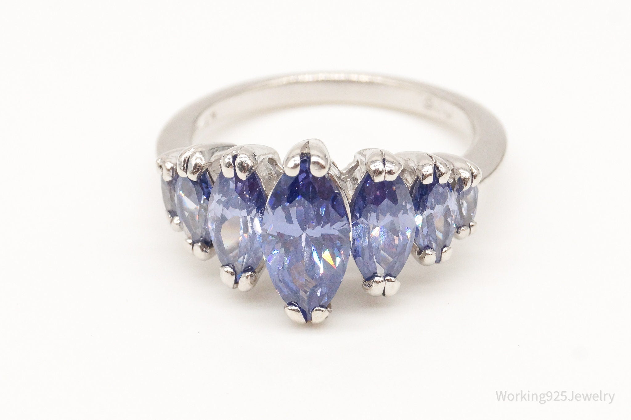 Vintage Designer RJ Blue Purple Cubic Zirconia Sterling Silver Ring Size 7