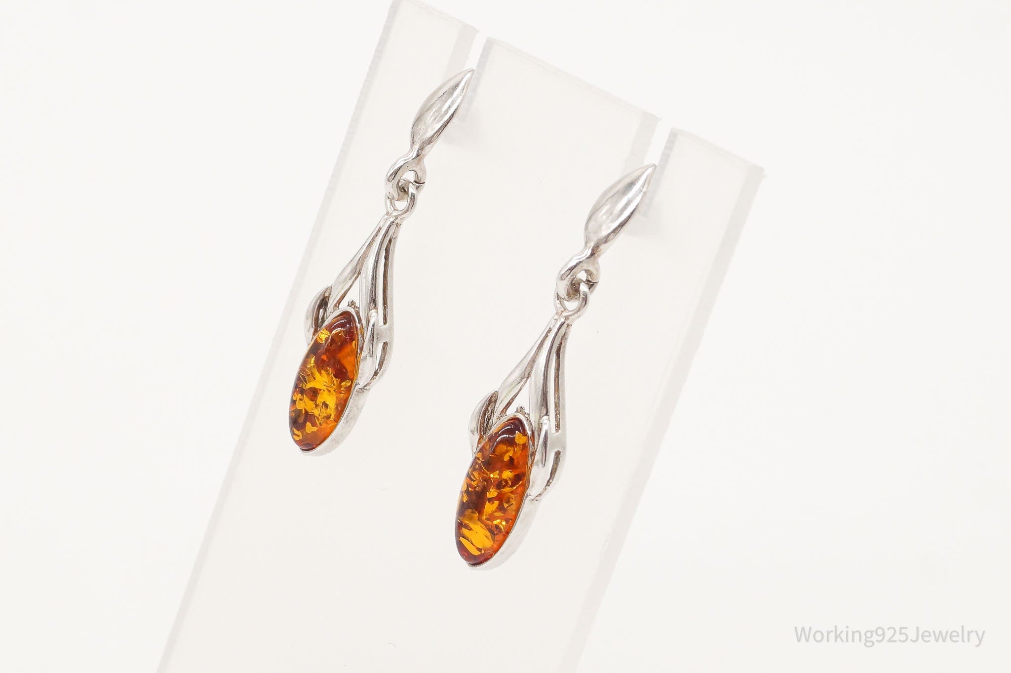 Vintage Amber Modernist Sterling Silver Earrings