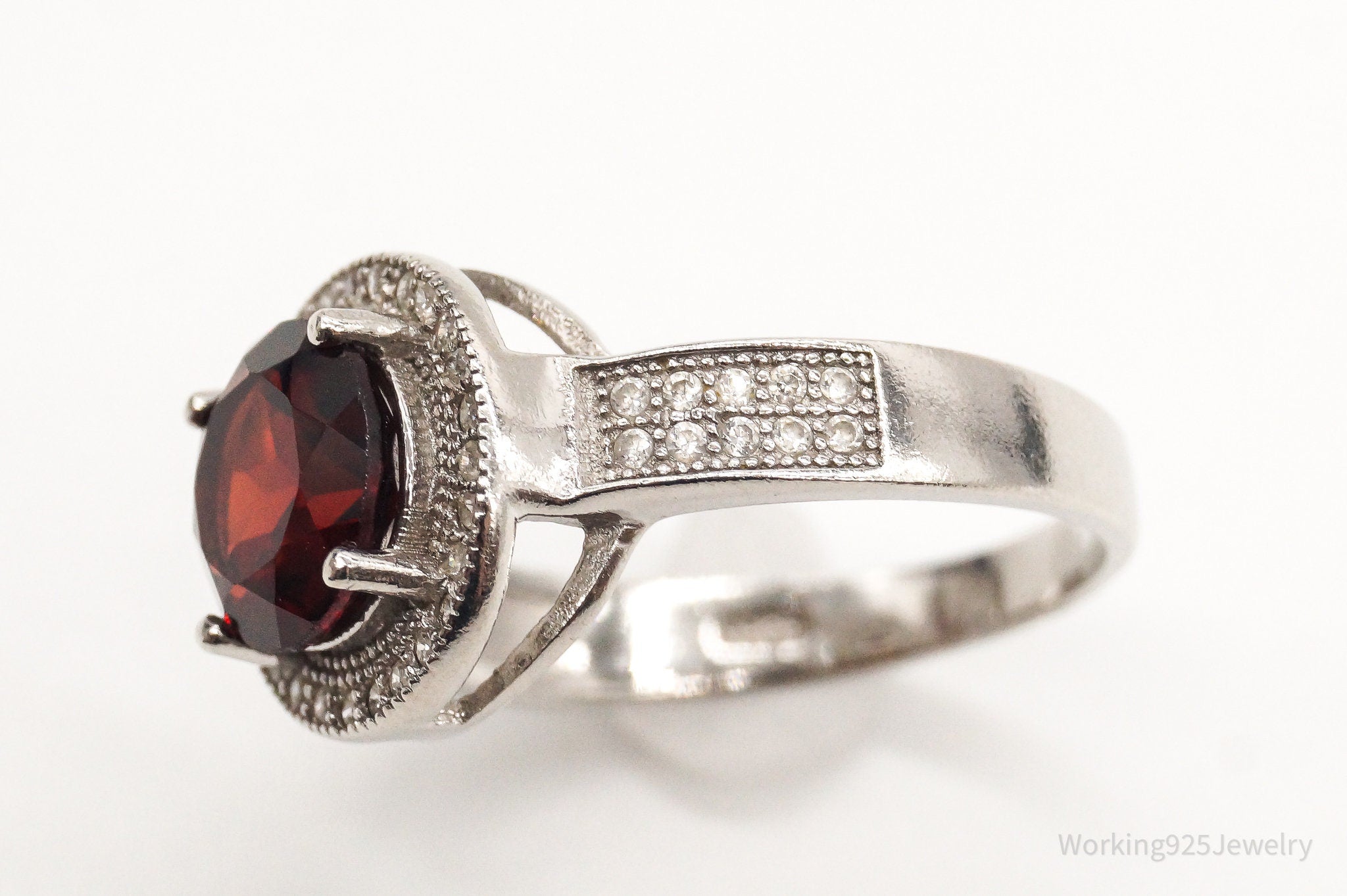 Vintage Garnet Cubic Zirconia Sterling Silver Ring - Size 7