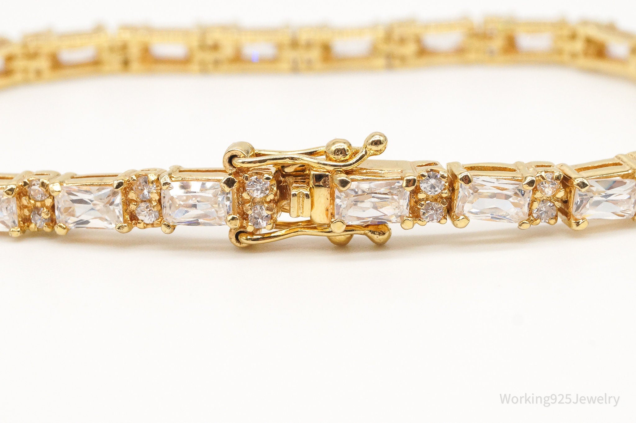 Vintage Cubic Zirconia Gold Vermeil Sterling Silver Tennis Bracelet