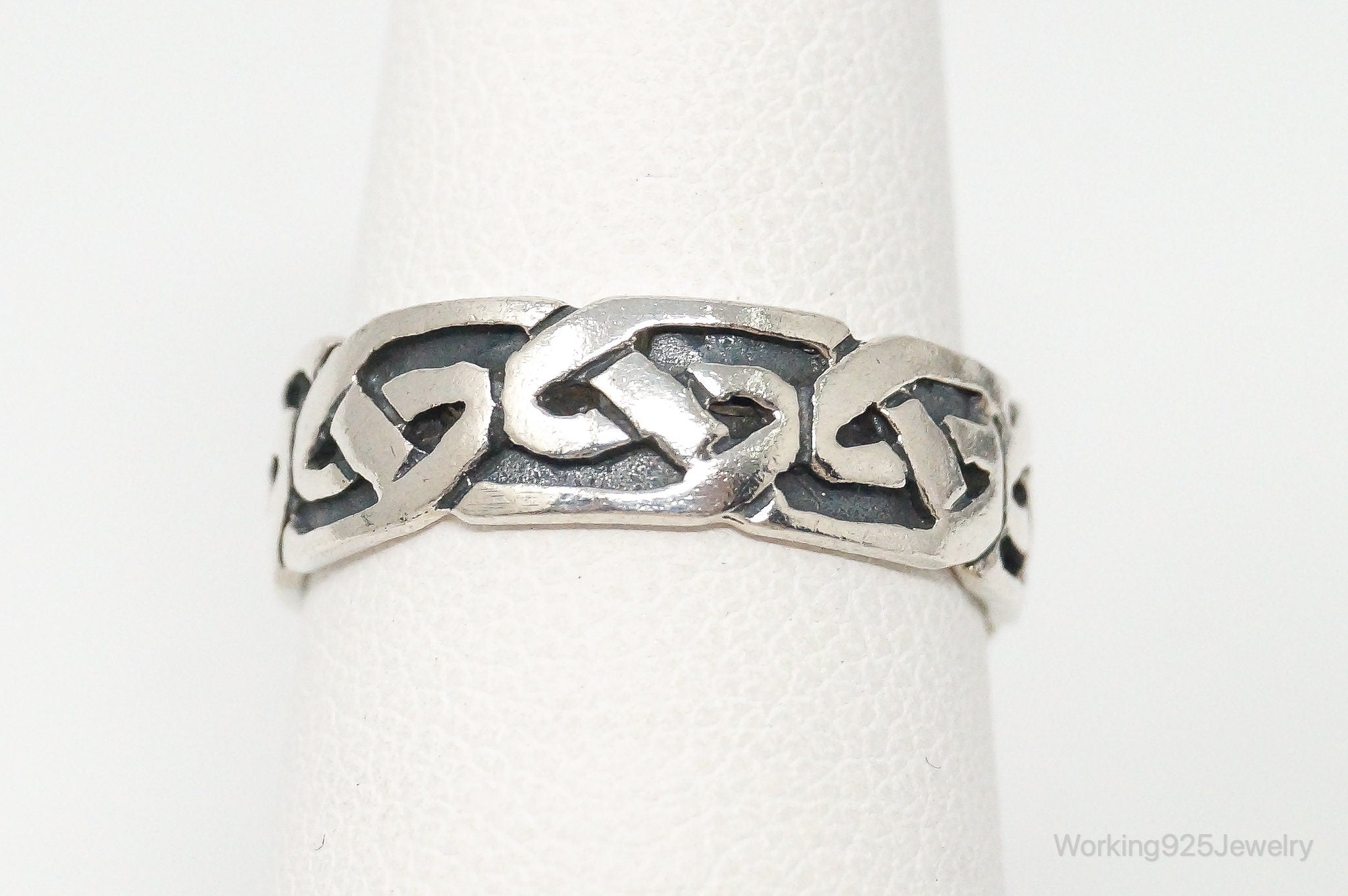 Vintage Celtic Knot Design Sterling Silver Band Ring - Size 5.5