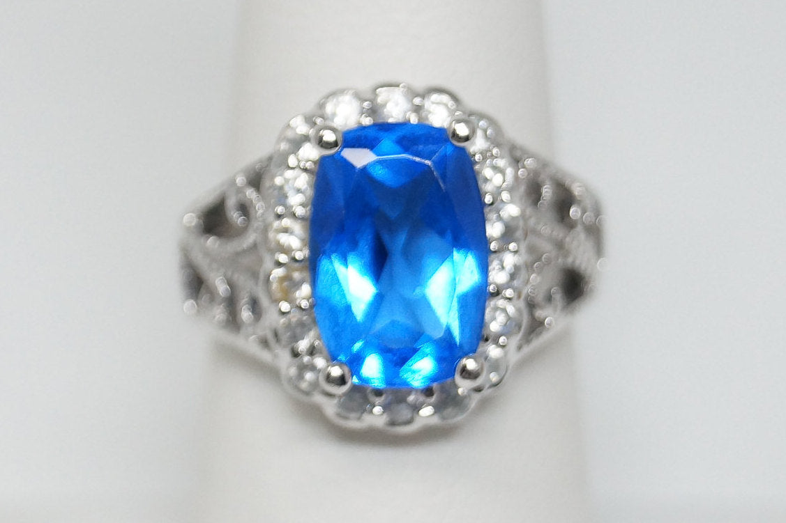 Vintage Designer Ross Simons Blue Gemstone CZ Sterling Silver Ring - Sz 6.5