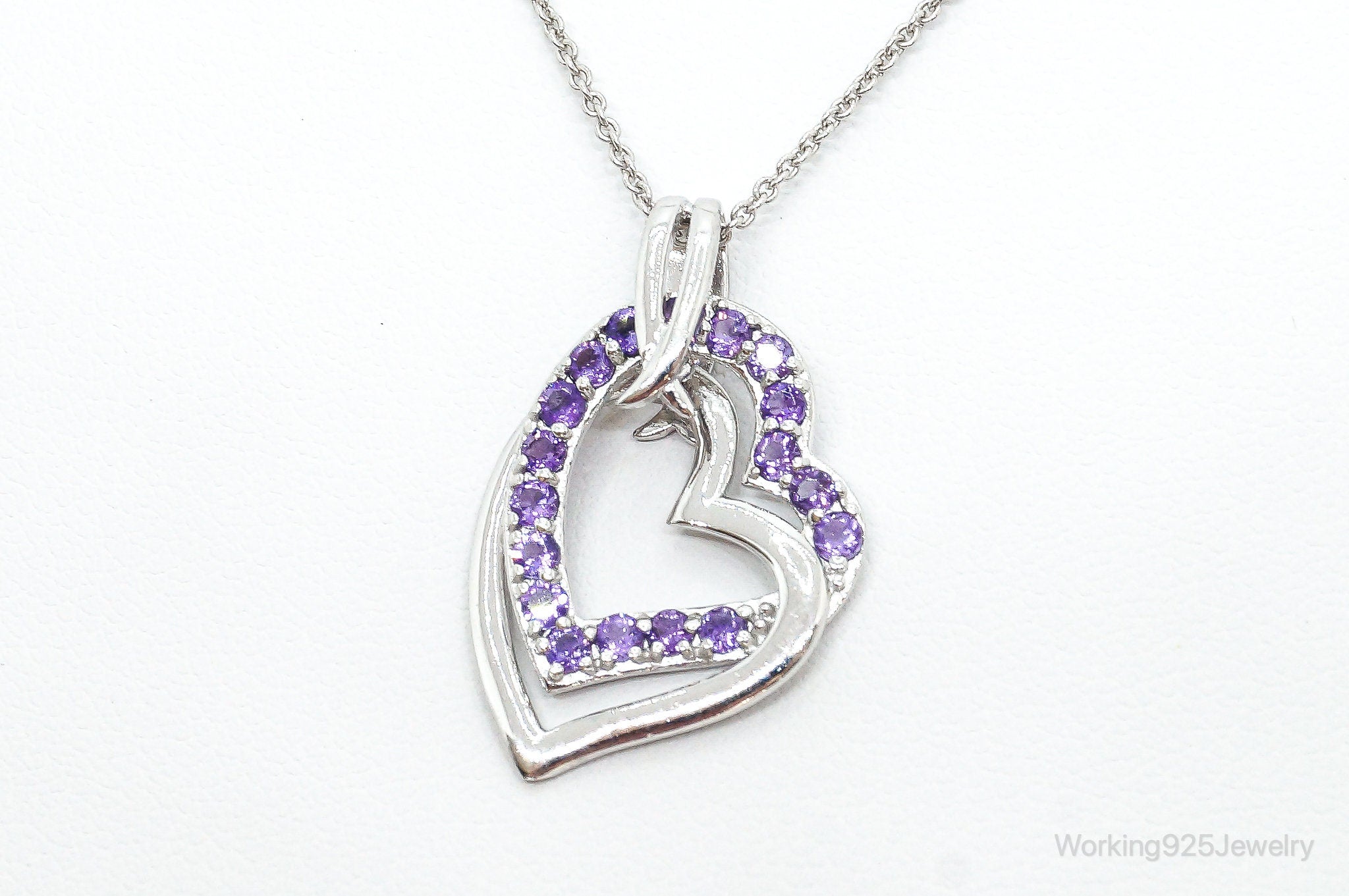 Designer Amethyst Cubic Zirconia Heart Sterling Silver Necklace