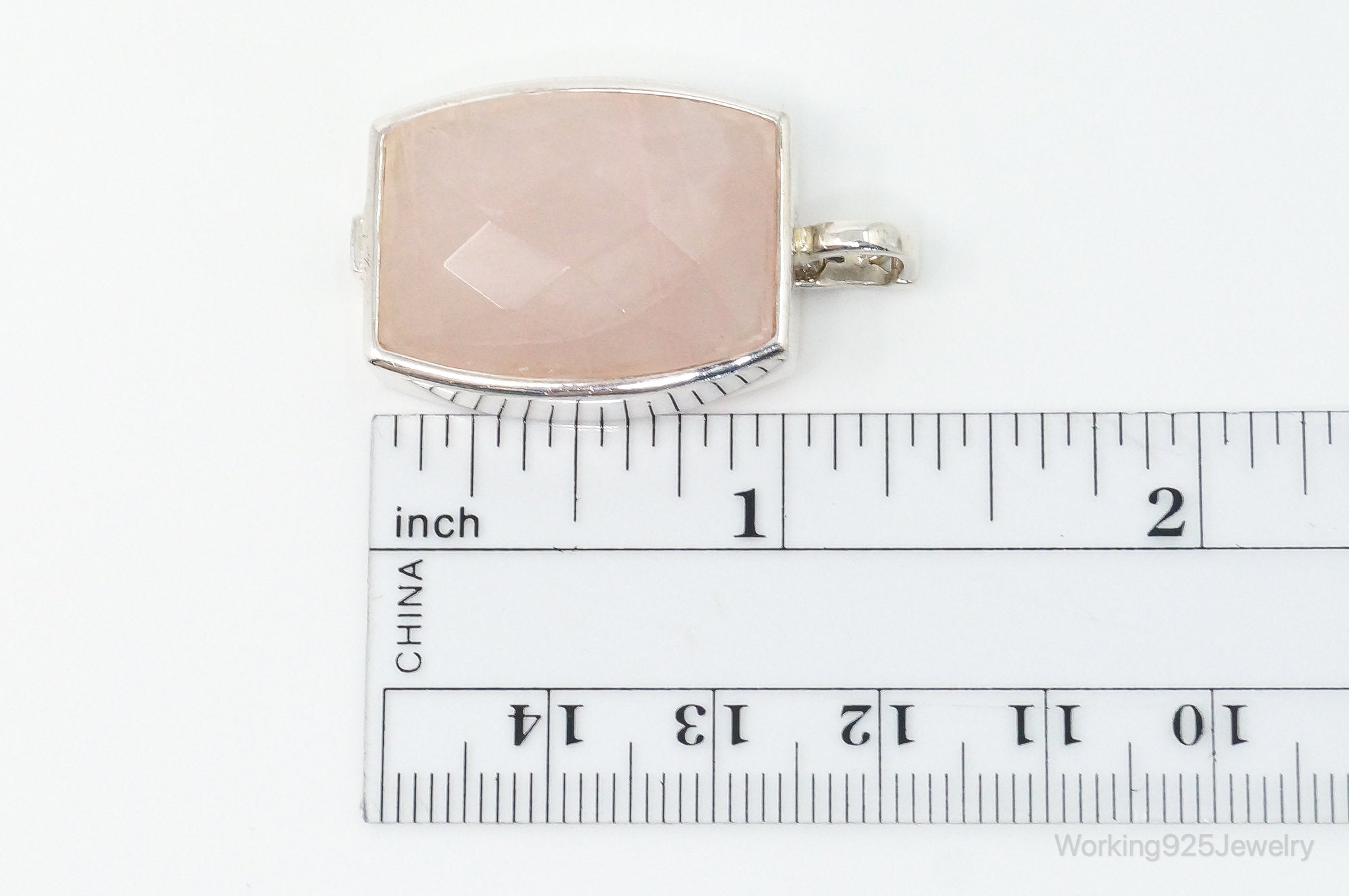 Large Designer ELLE Rose Quartz Ruby Sterling Silver Necklace Pendant