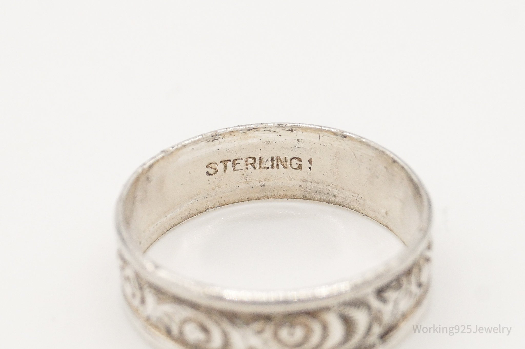 Antique Art Nouveau Sterling Silver Band Ring - Size 5.75