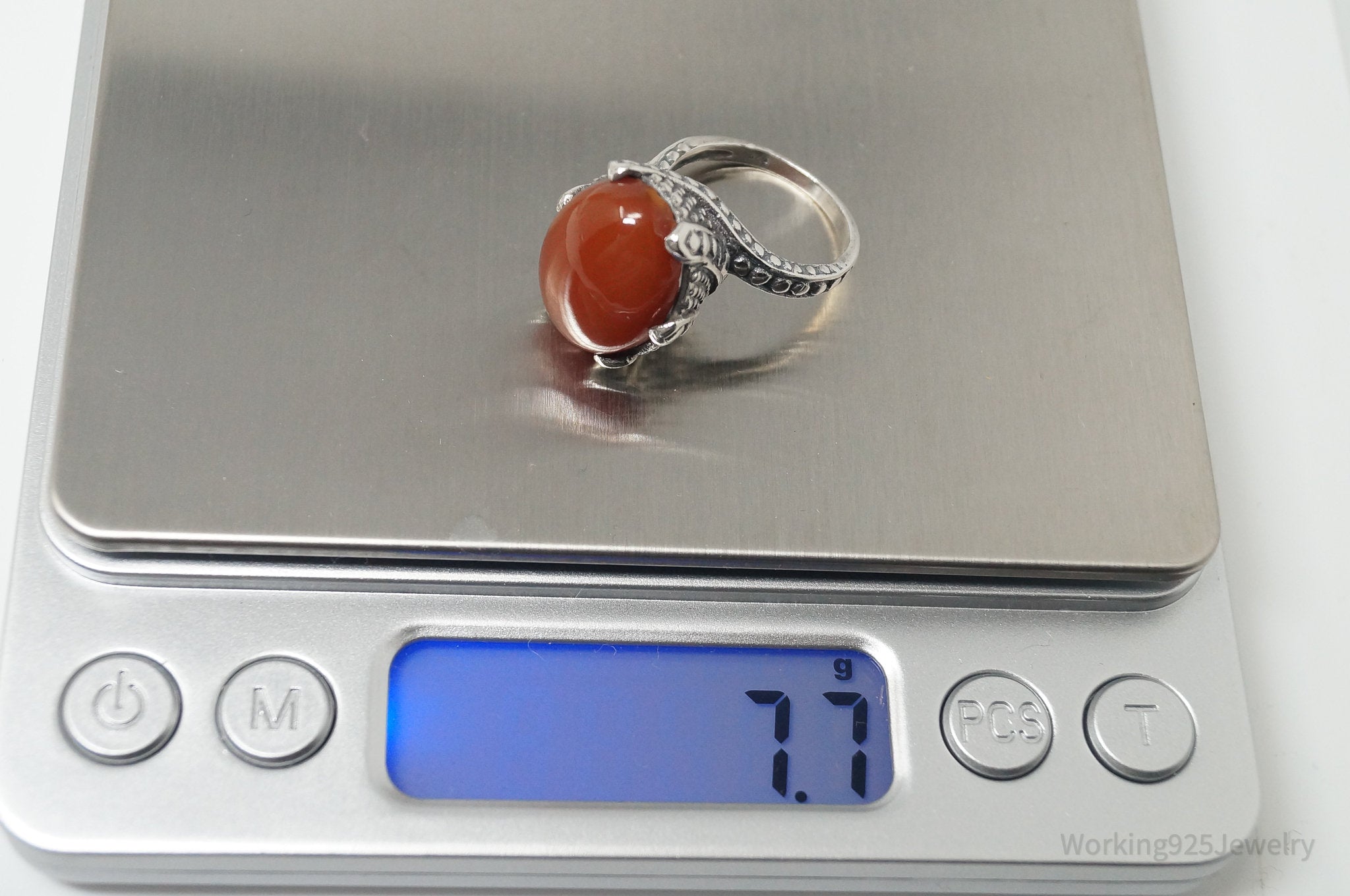 Vintage Large Carnelian Viking Style Sterling Silver Ring - Sz 6.75