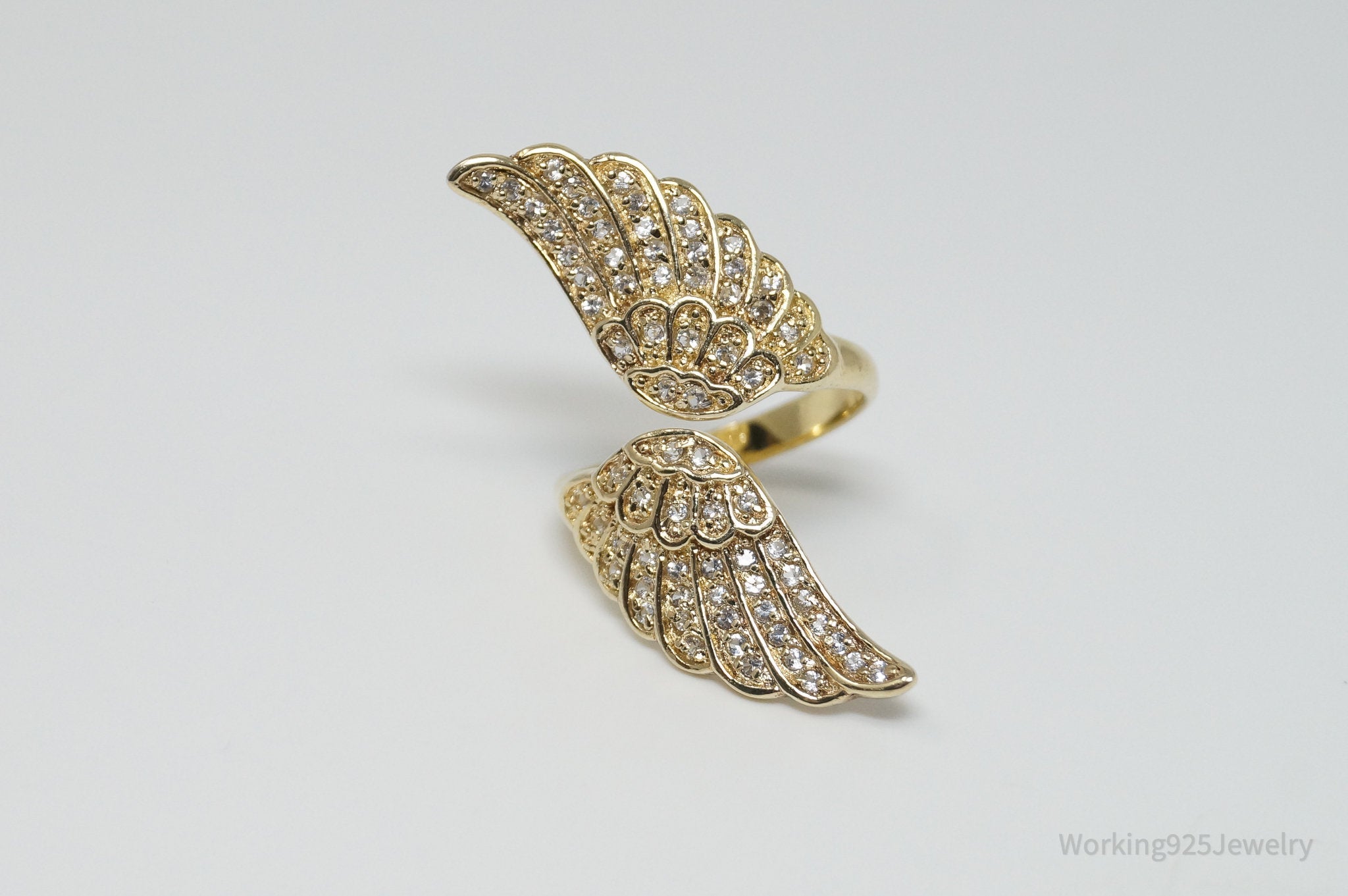 Vintage Designer GSJ CZ Gold Vermeil Wings Sterling Silver Ring - Sz 6.5