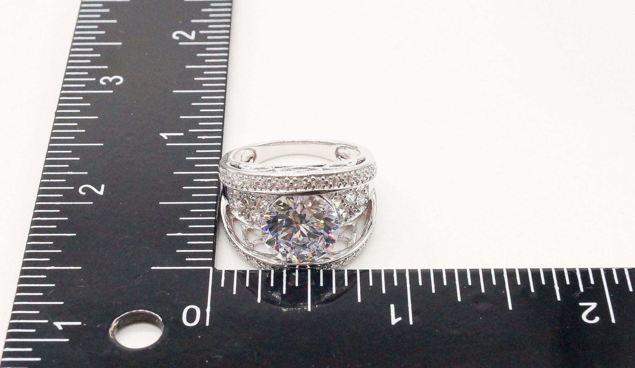 Designer Large Cubic Zirconia Sterling Silver Statement Ring - Size 7