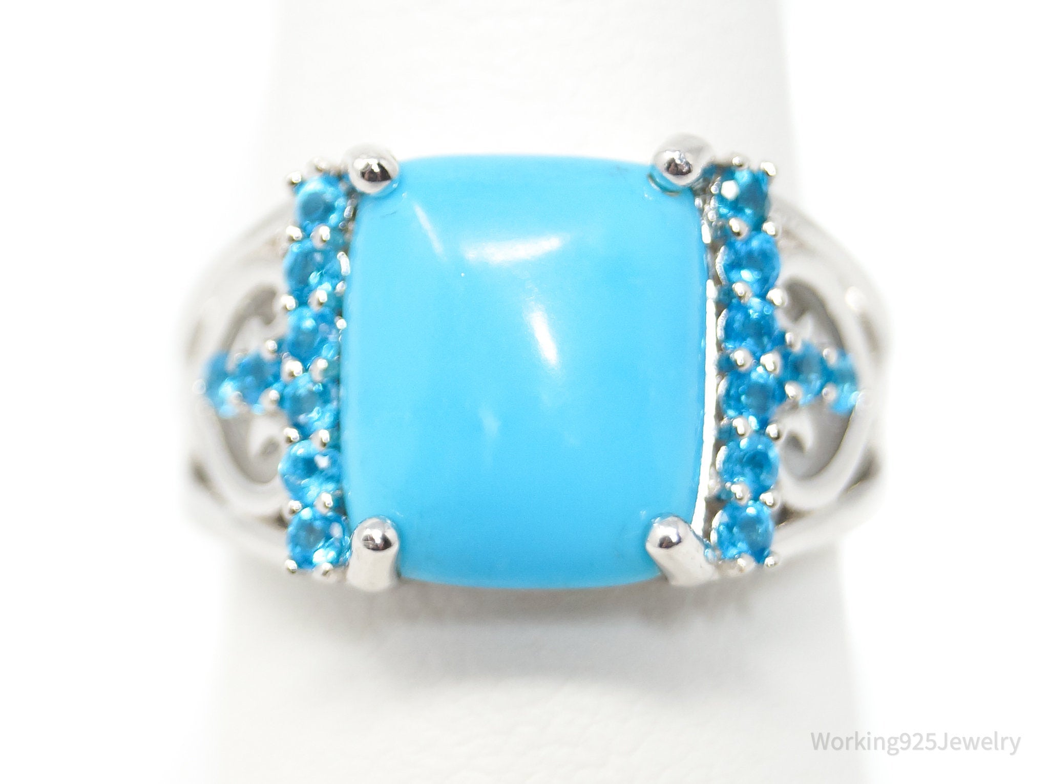 Vintage Designer DK Turquoise Blue Topaz Sterling Silver Ring - Size 7