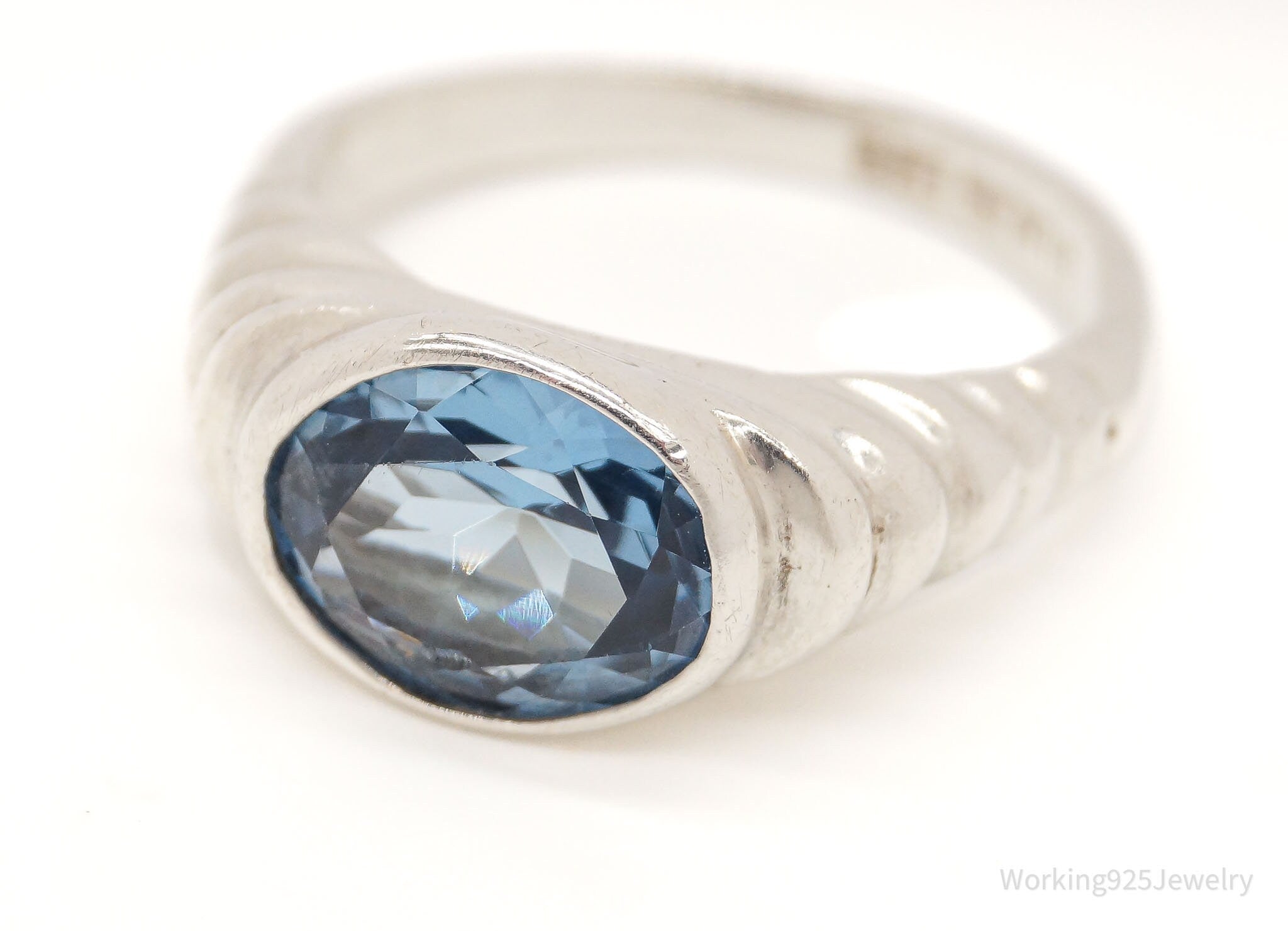 Vintage Designer Espo London Blue Topaz Sterling Silver Ring - Size 6.75