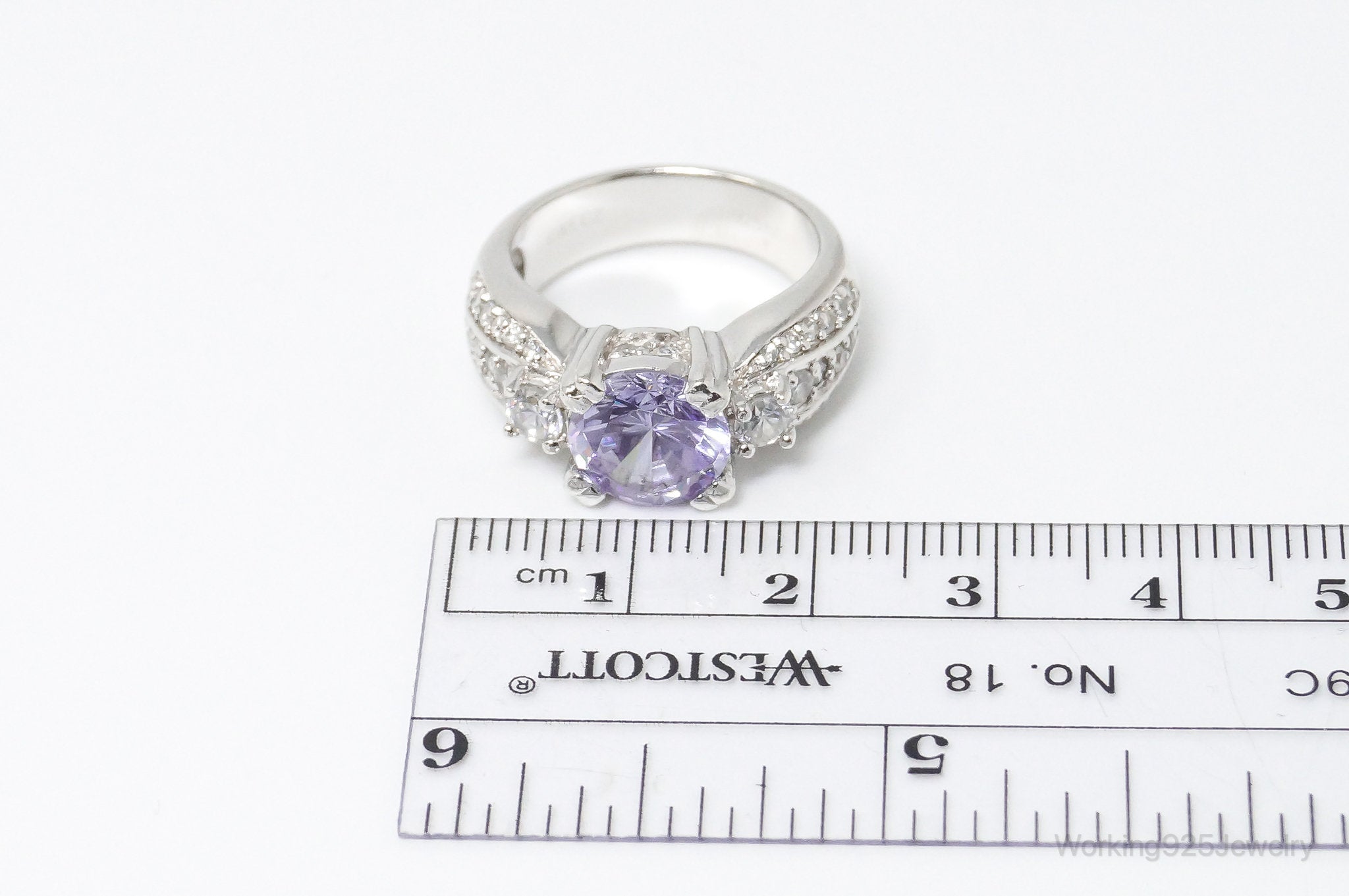 Vintage Designer CWE Purple & White Cubic Zirconia Sterling Silver Ring SZ 7