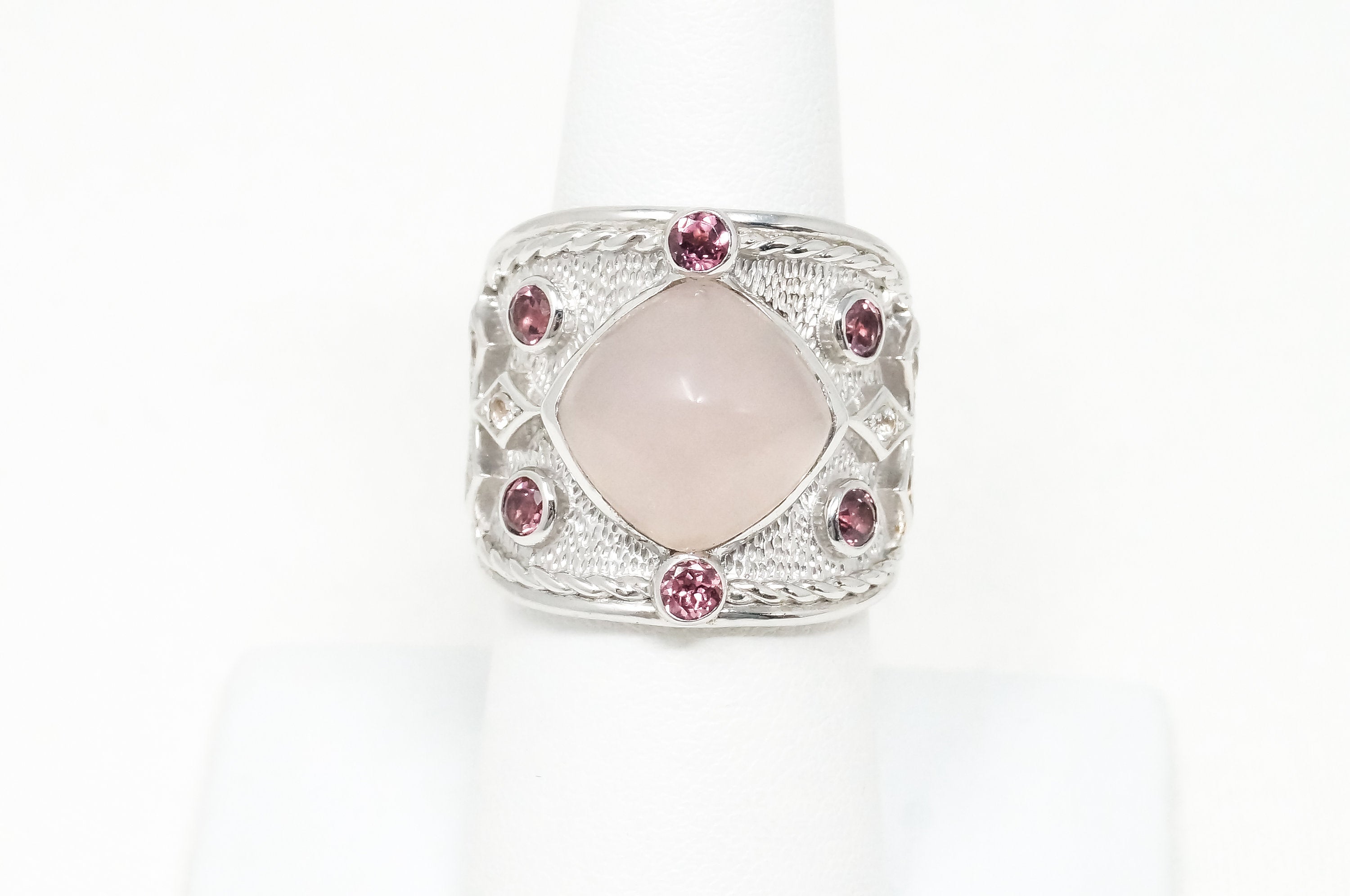 Vintage Designer Rose Quartz Pink Sapphire Cz Sterling Silver Ring - Sz 7