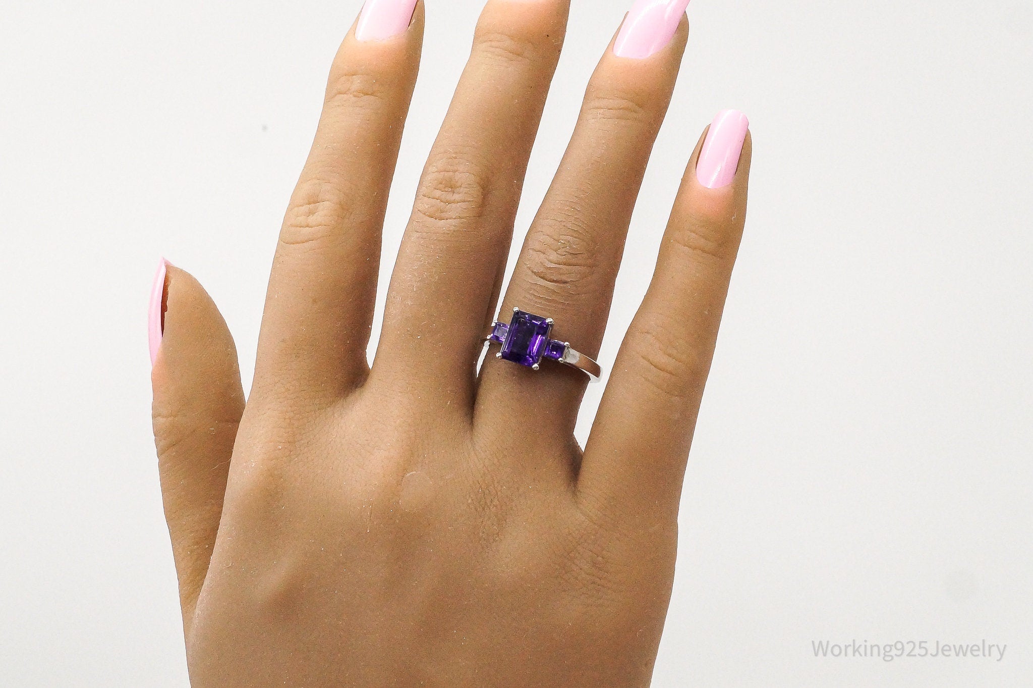 Vintage Amethyst Sterling Silver Ring - Size 7.25