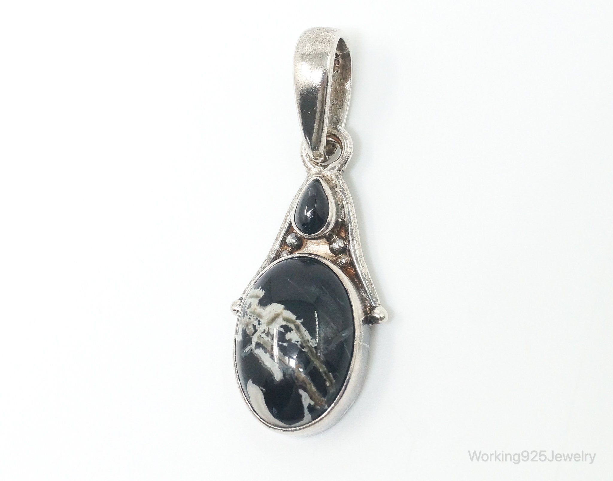 Designer SAJEN Black Agate Black Star Sapphire Sterling Silver Pendant