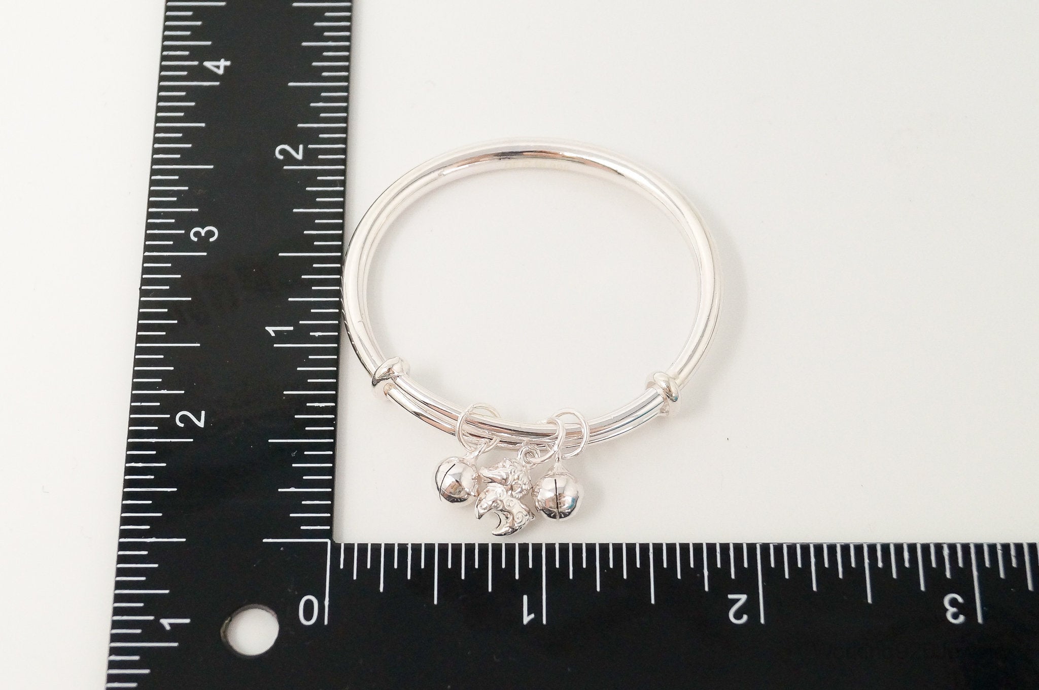 Vintage Charm Jingle Bell 999 Fine Silver Bangle Baby Kids Bracelet