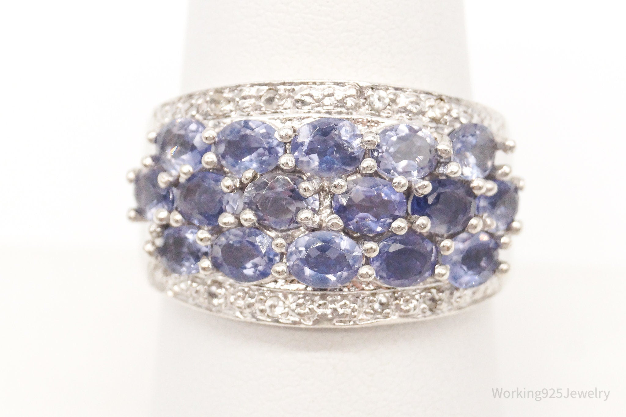 Vintage Iolite Cubic Zirconia Sterling Silver Ring Size 8.25