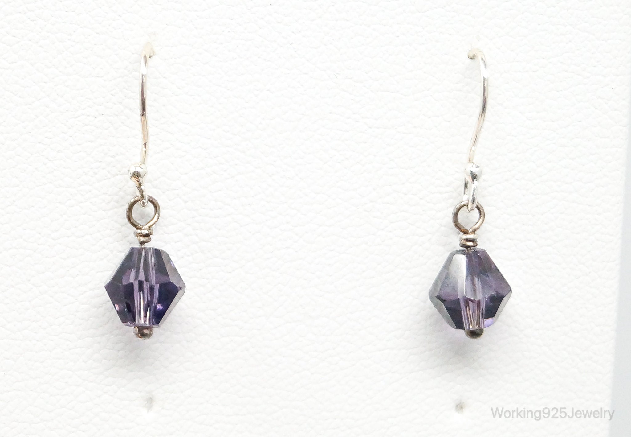 Purple Crystal Bead Modern Sterling Silver Earrings