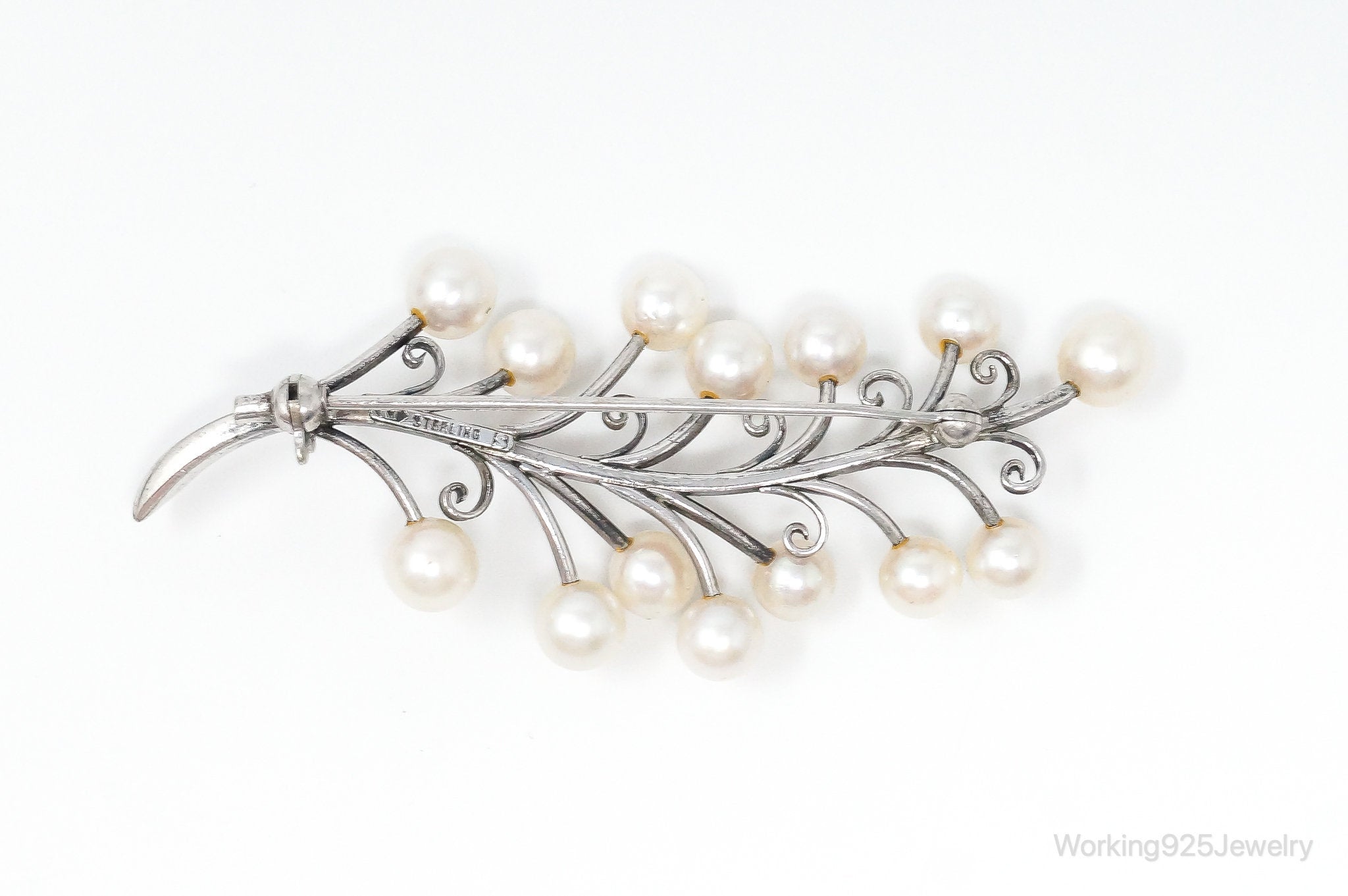 Antique K.T. Pearl Branch Sterling Silver Brooch Pin