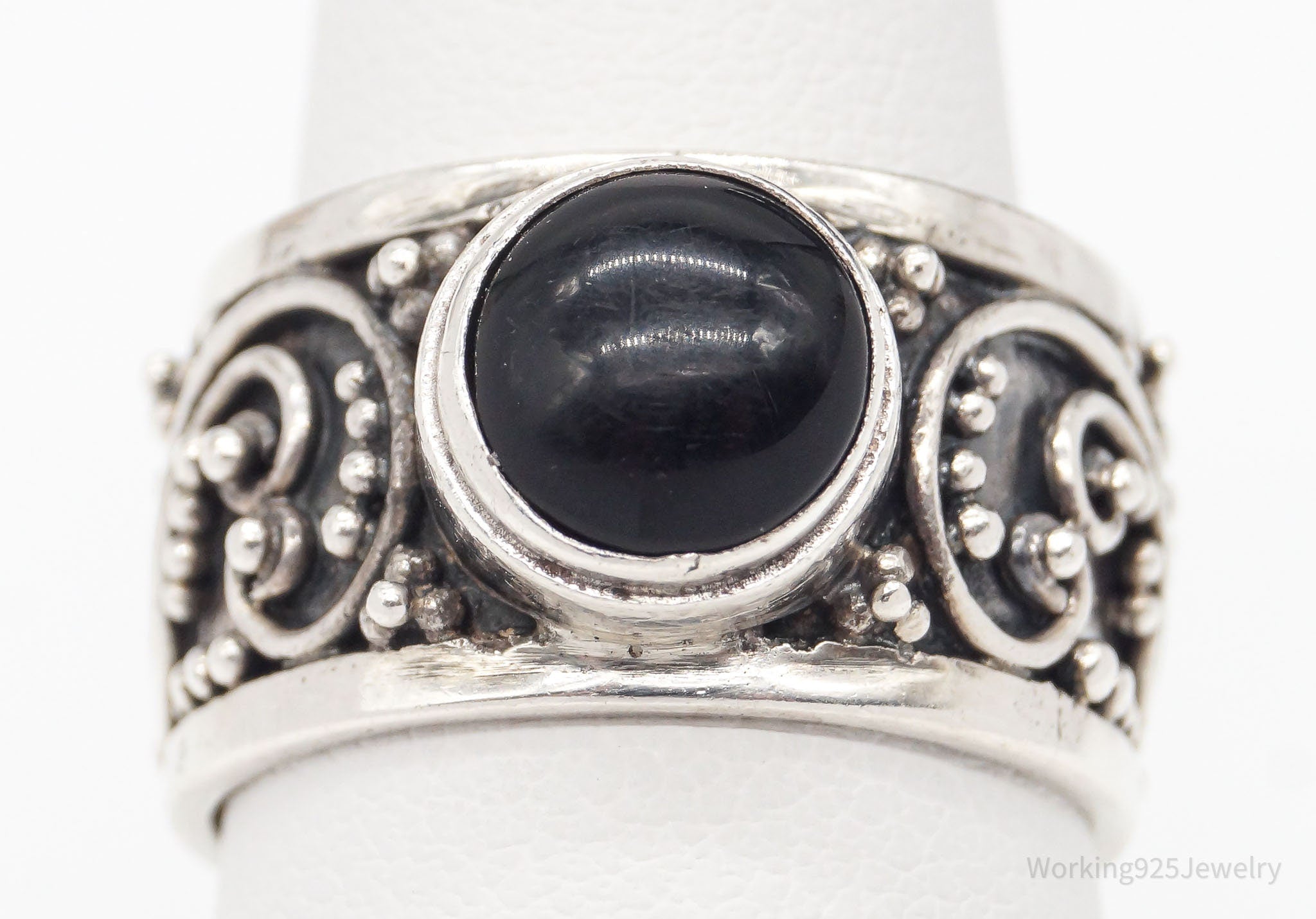 Vintage Black Onyx Sterling Silver Ring - Size 7.75