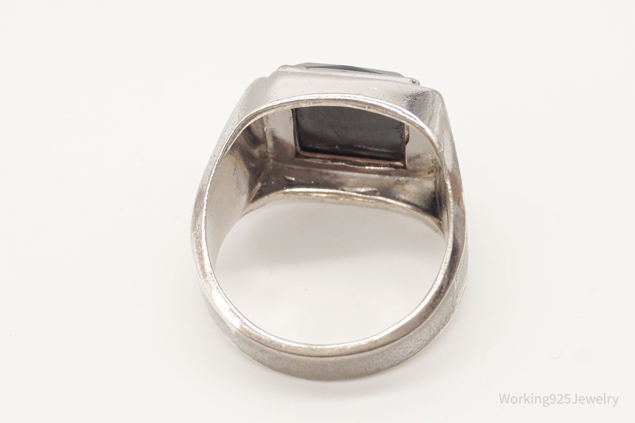 Vintage 1940s Vargas Mfg Co Hematite Sterling Silver Ring - Size 7.5