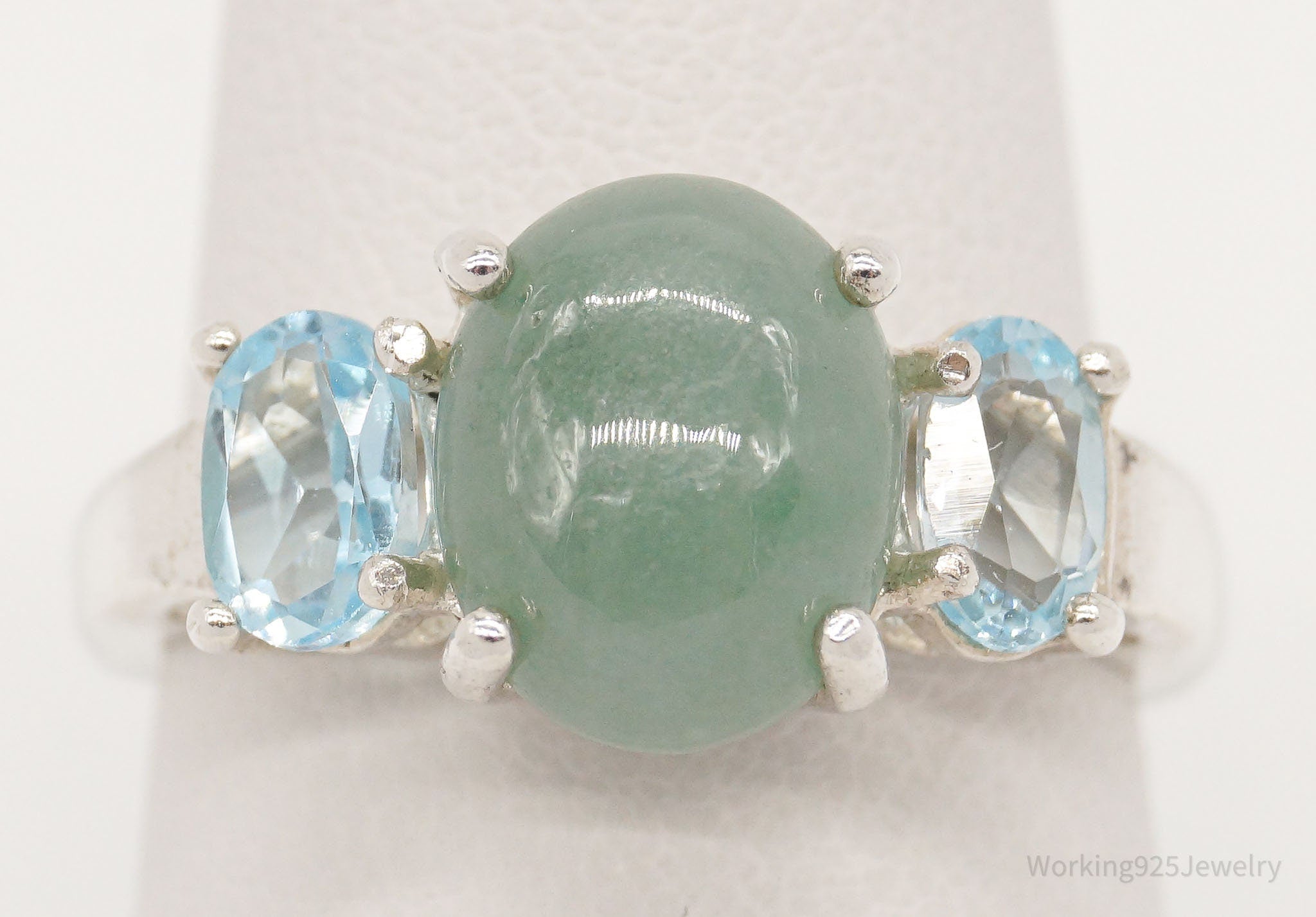 Vintage Avon Blue Topaz Jade Sterling Silver Ring - Size 7.5