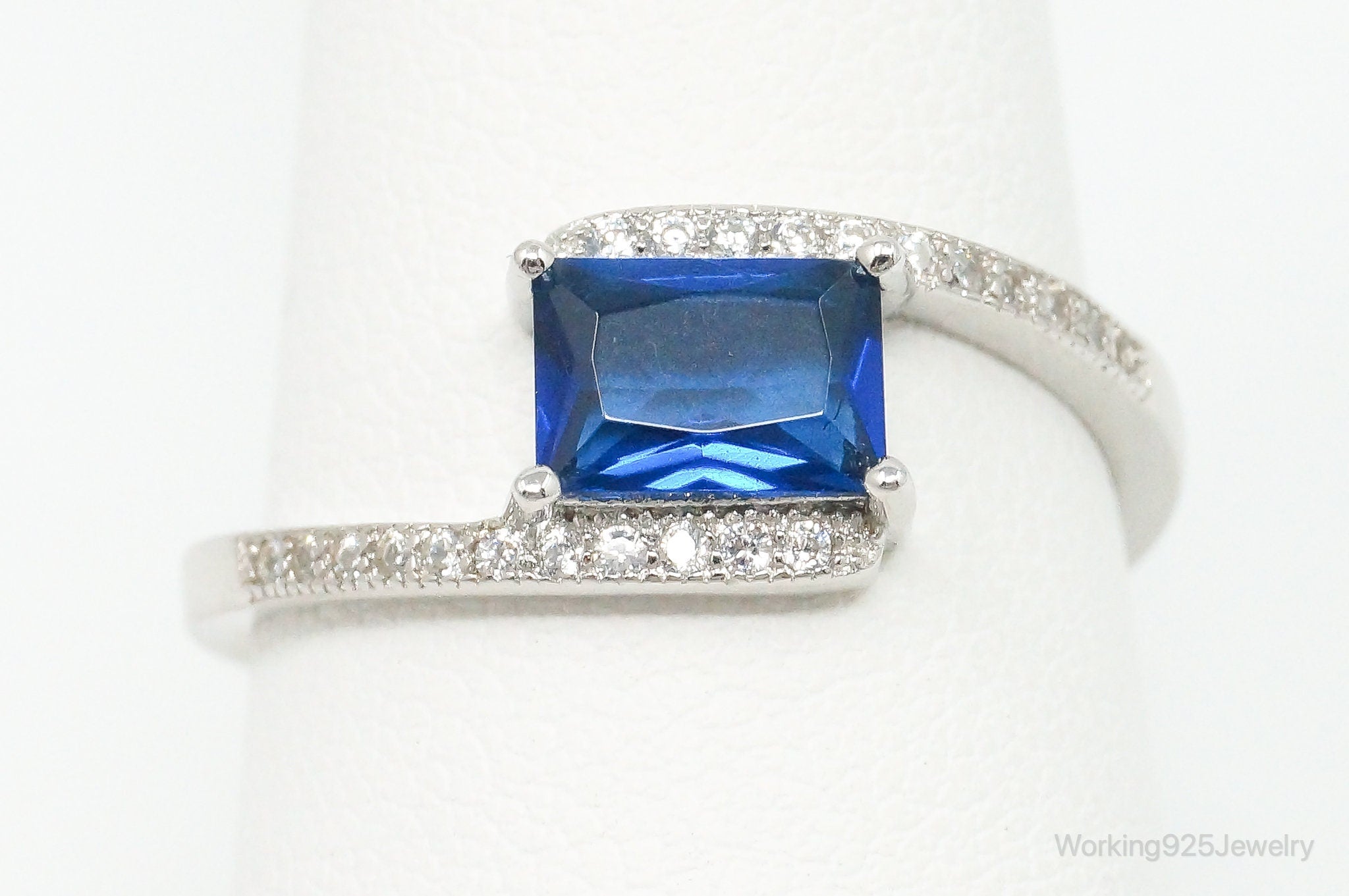 Lab Sapphire Cubic Zirconia Sterling Silver Ring - Size 8.75