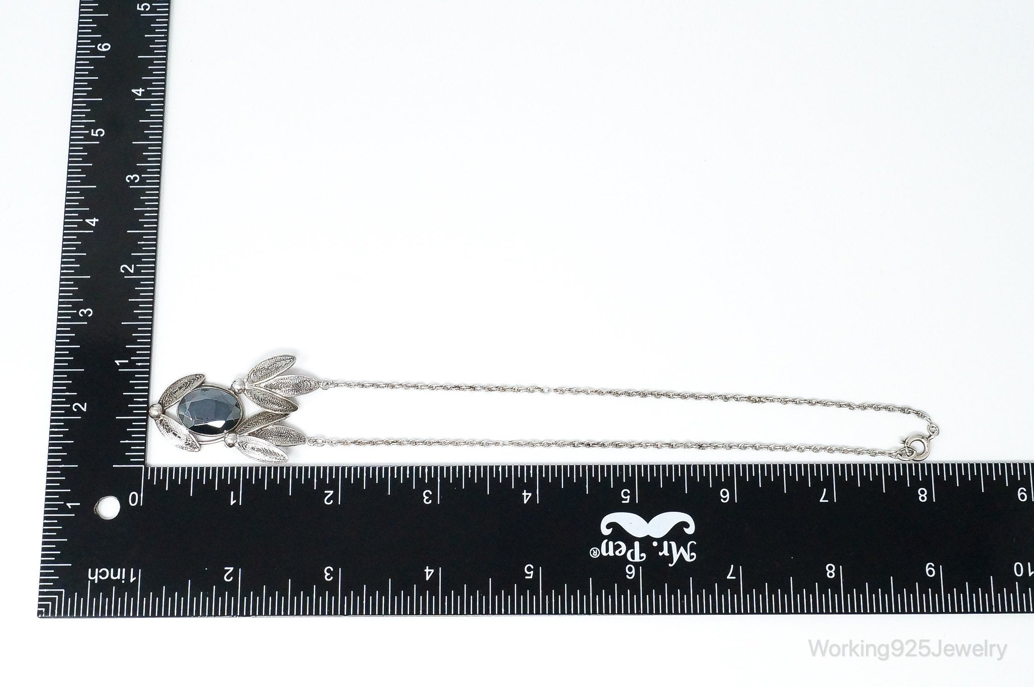 Antique Hematite Sterling Silver Filigree Necklace