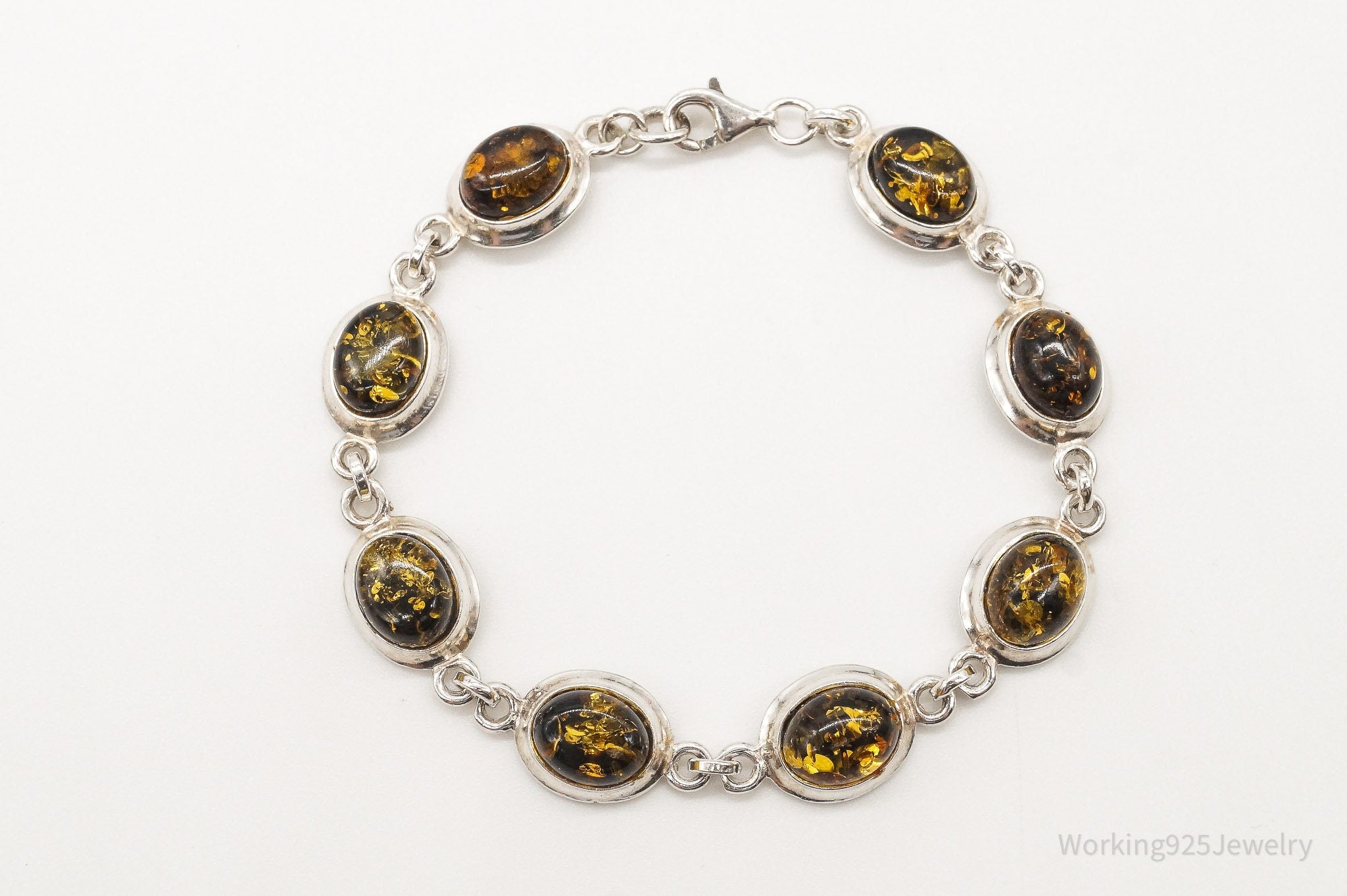 Vintage Amber Sterling Silver Bracelet