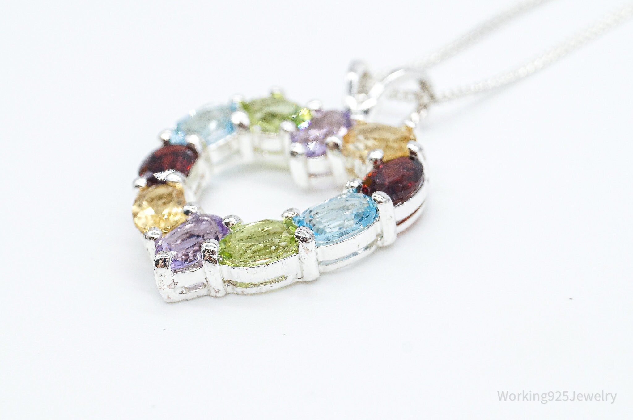 Multi Gemstone Large Heart Sterling Silver Necklace