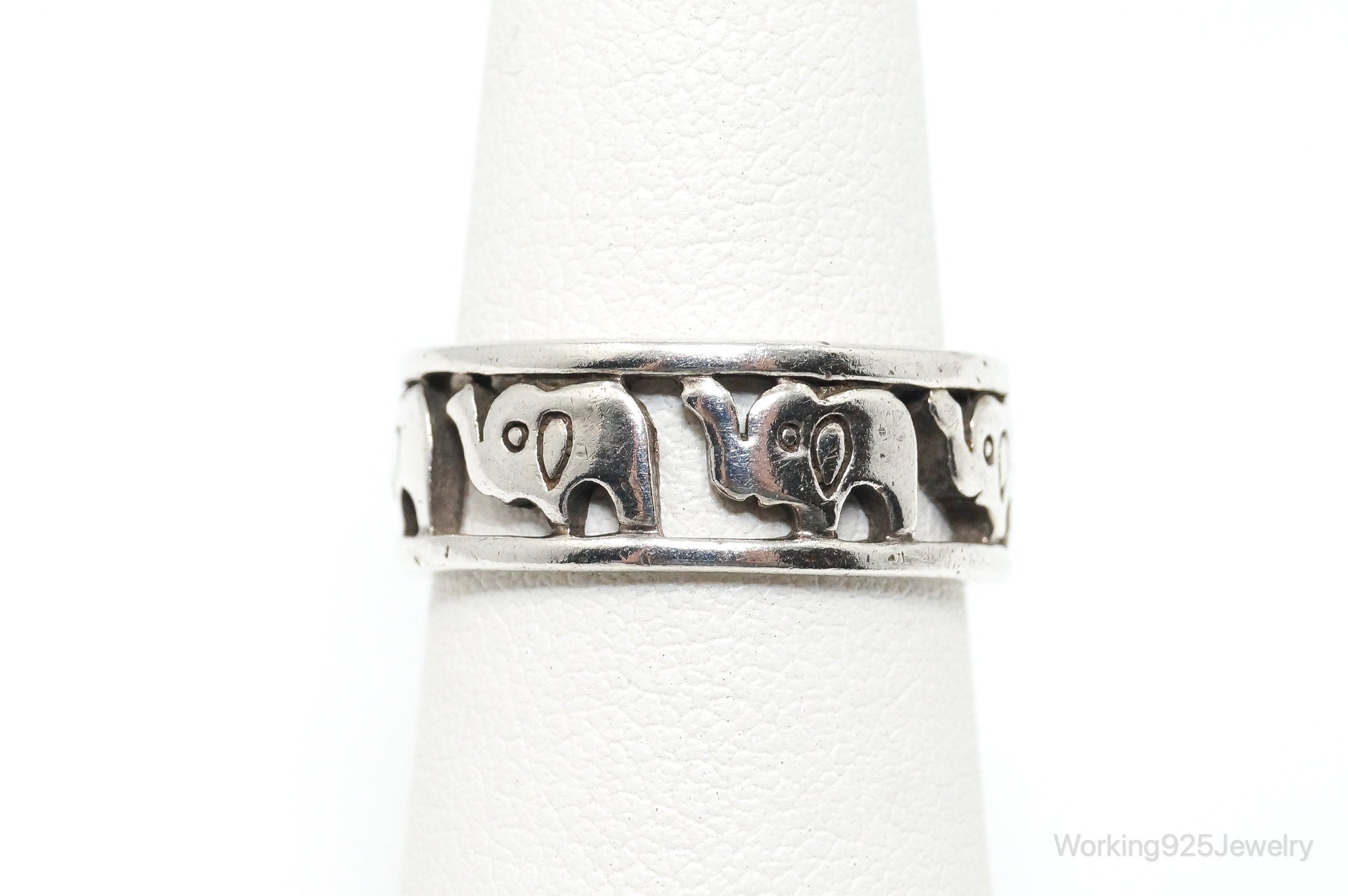 Vintage Elephant Safari Good Luck Sterling Silver Ring - Size 6.25