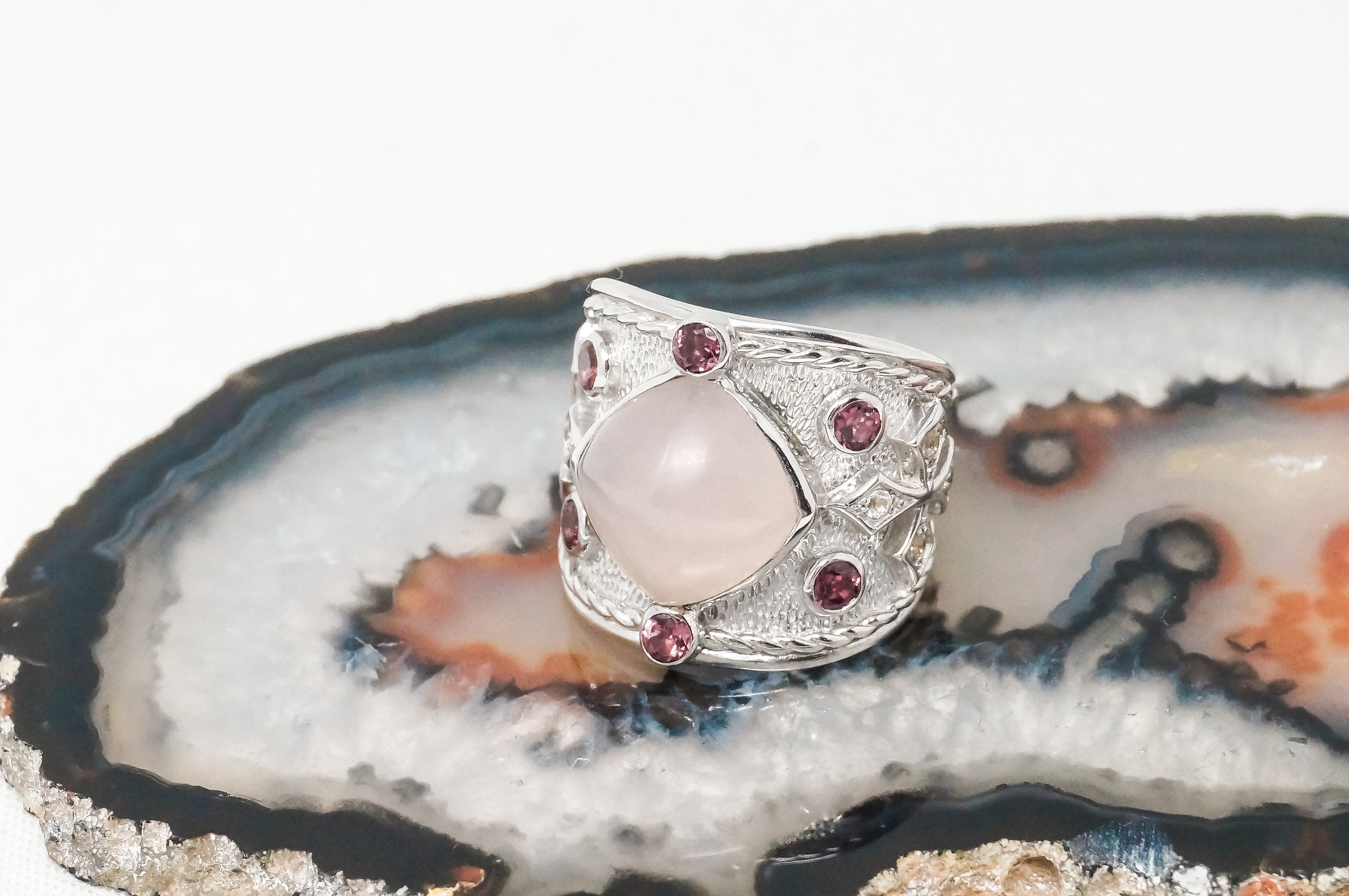 Vintage Designer Rose Quartz Pink Sapphire Cz Sterling Silver Ring - Sz 7