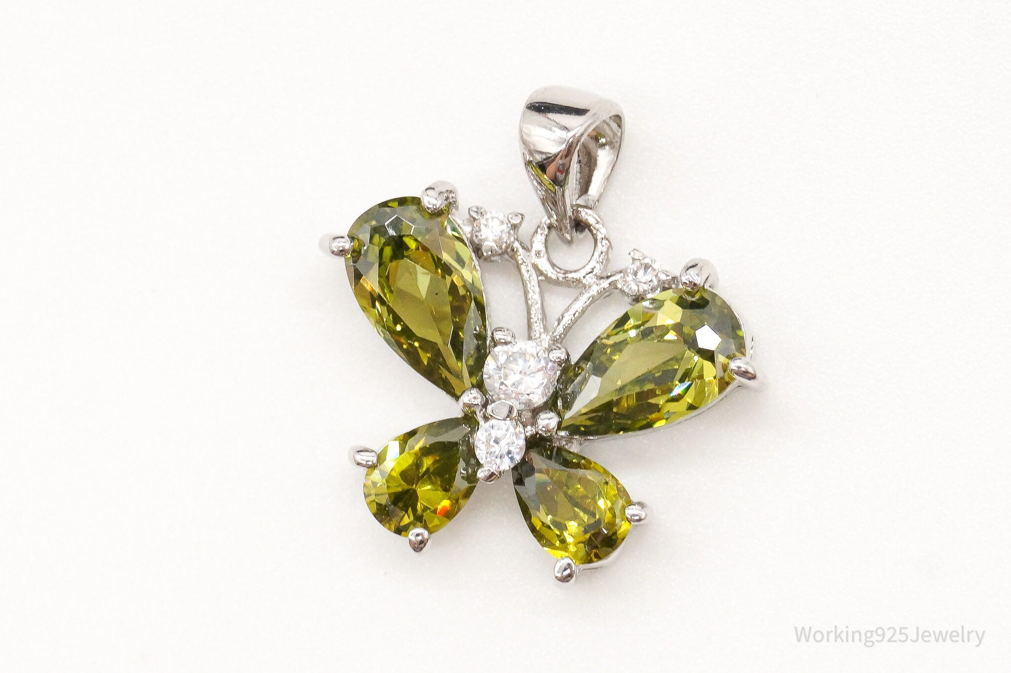 Butterfly Peridot Cubic Zirconia Sterling Silver Pendant