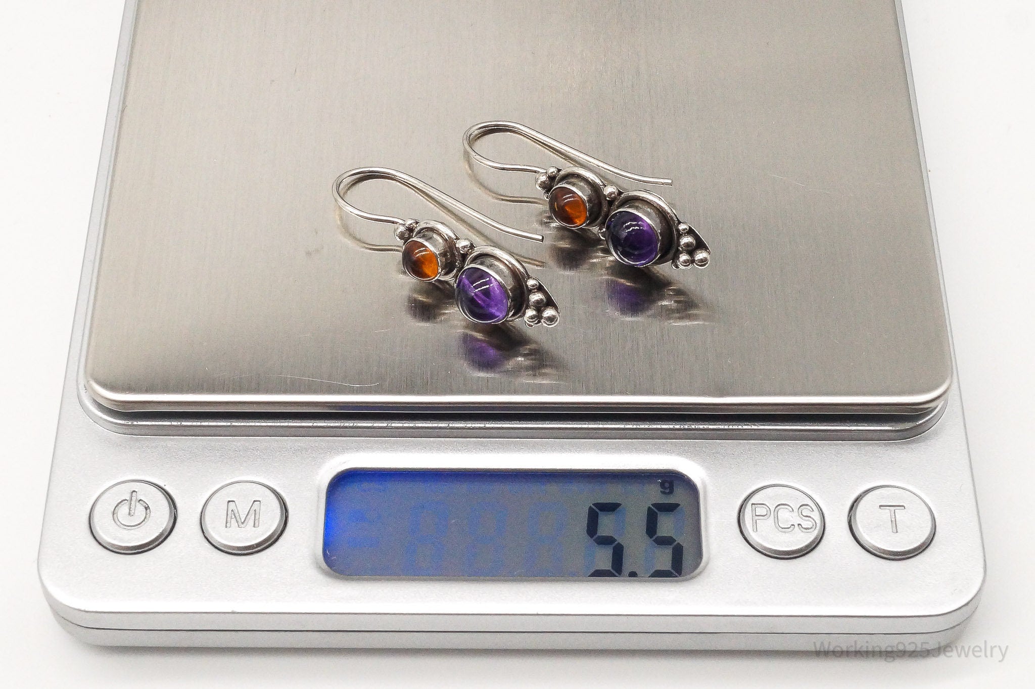 Vintage Amethyst Amber Sterling Silver Earrings